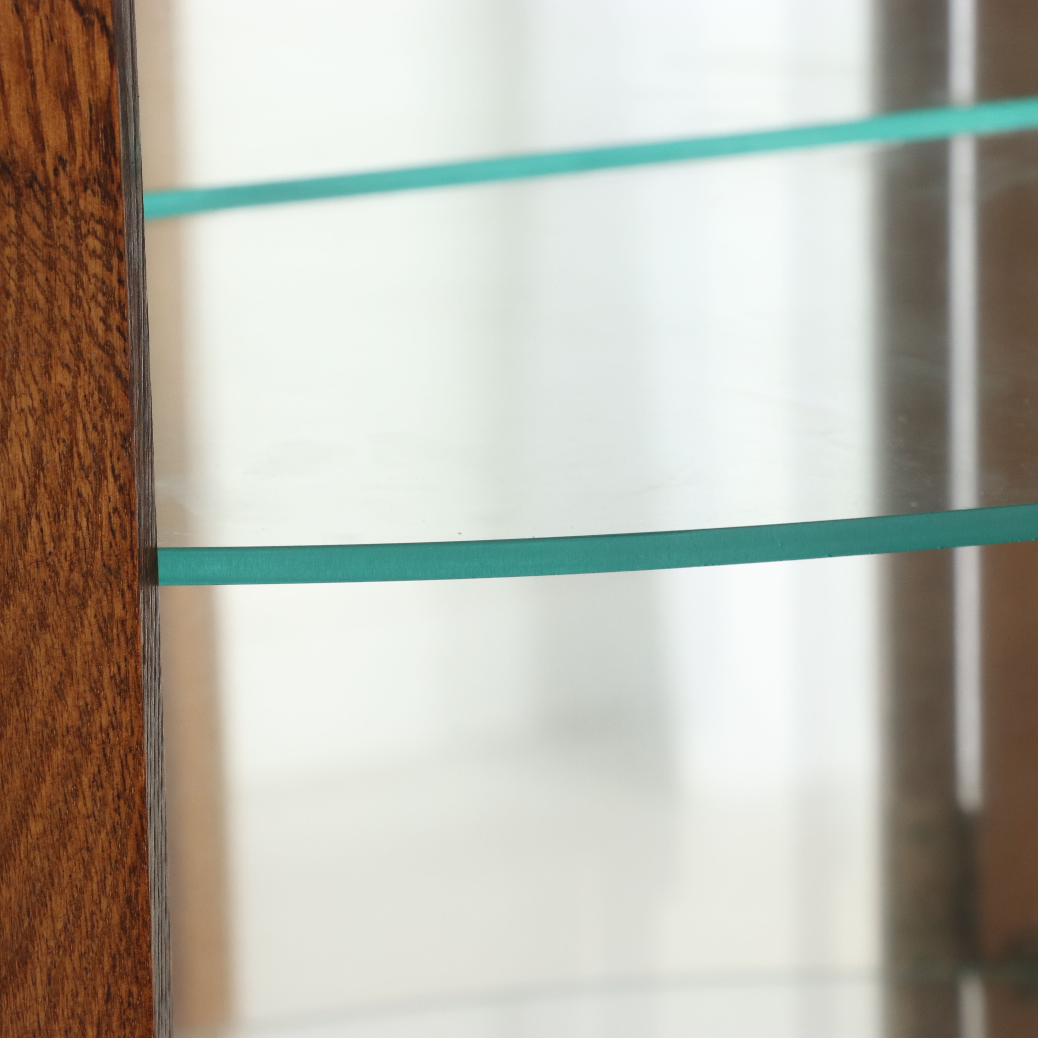 American Oak Curved Glass Curio Cabinet with Claw Feet, 20th Century