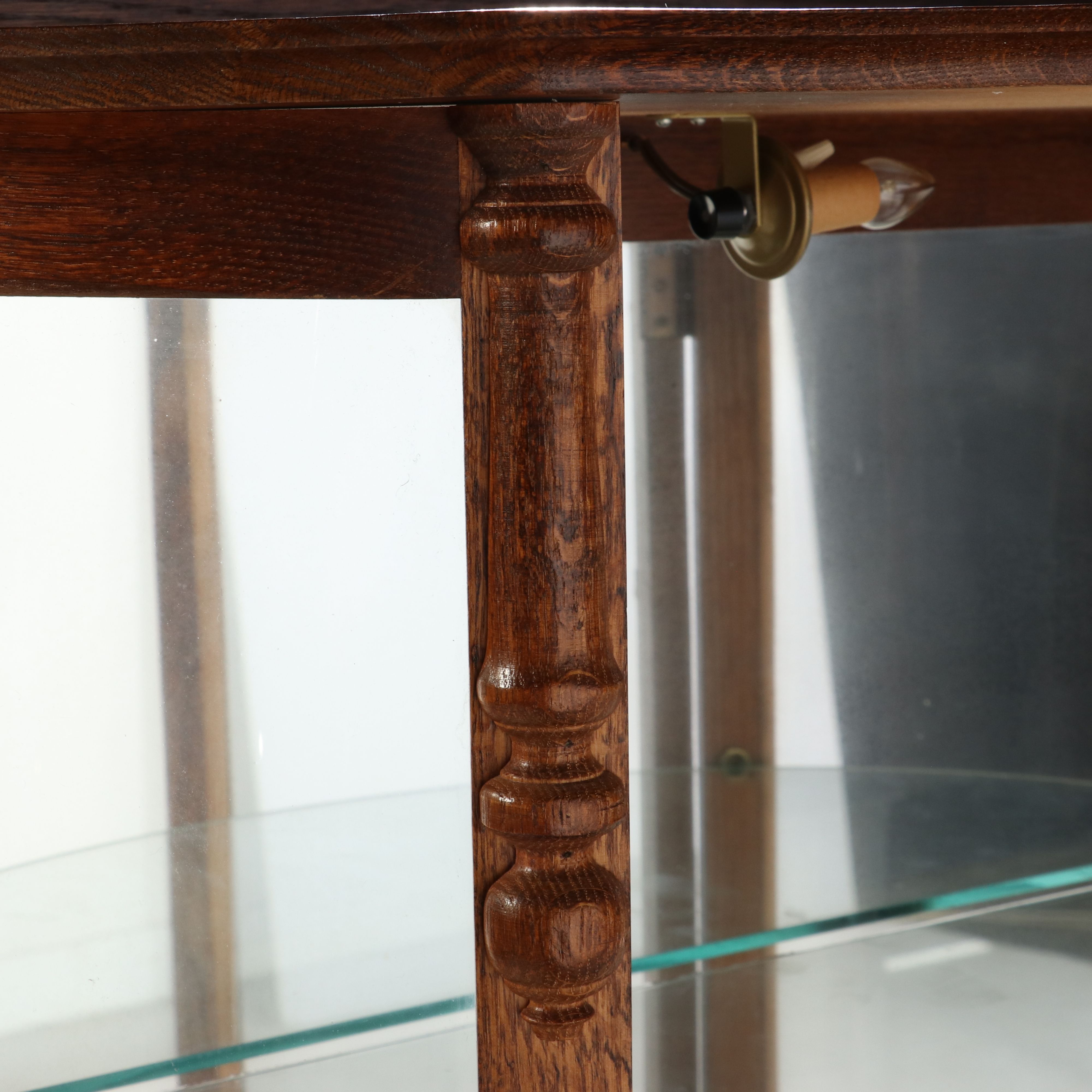 American Oak Curved Glass Curio Cabinet with Claw Feet, 20th Century