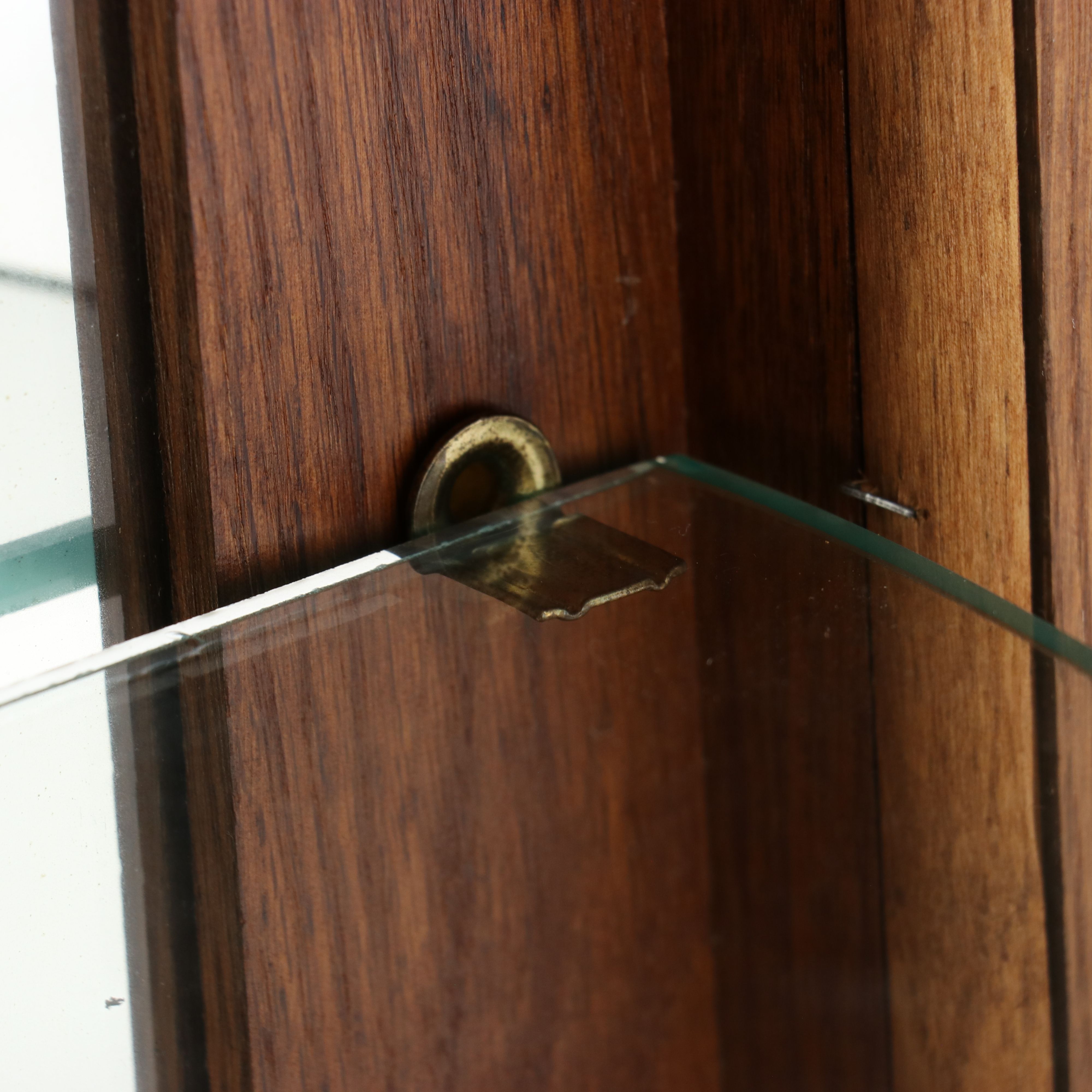 American Oak Curved Glass Curio Cabinet with Claw Feet, 20th Century