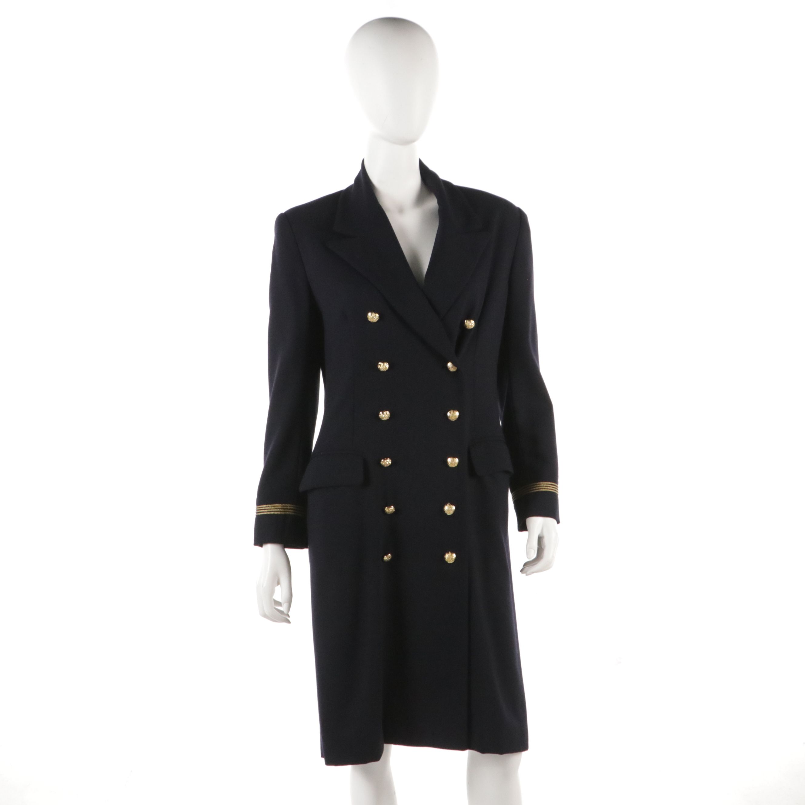 Ralph Lauren Purple Label Double-Breasted Military Trim Coat Dress in Wool Crepe