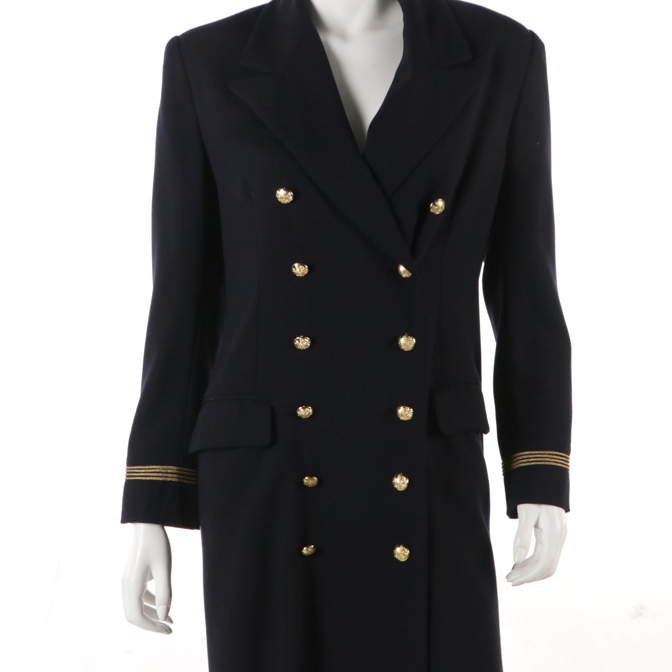 Ralph Lauren Purple Label Double-Breasted Military Trim Coat Dress in Wool Crepe