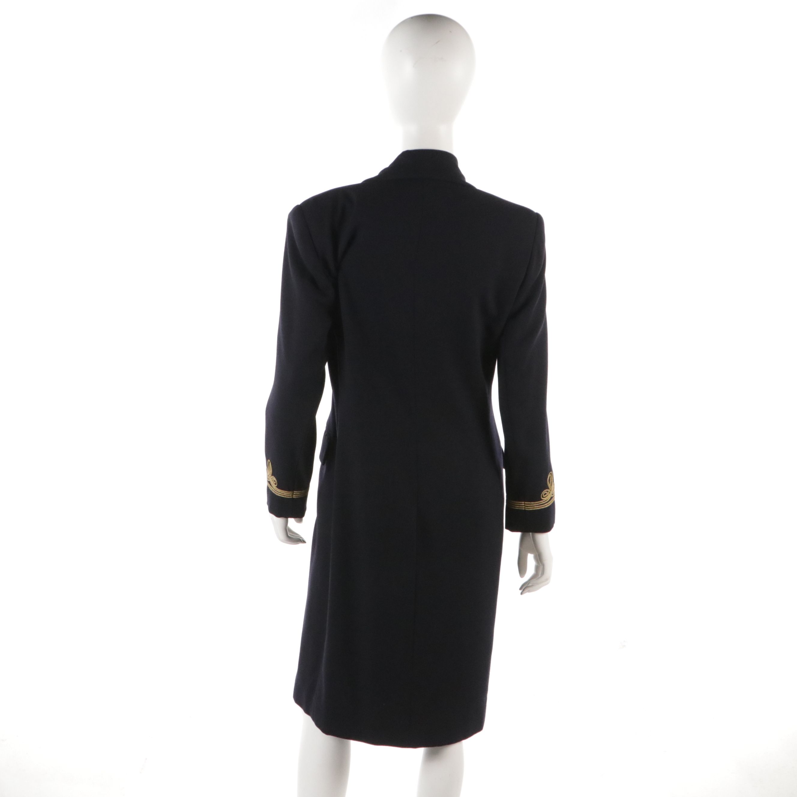 Ralph Lauren Purple Label Double-Breasted Military Trim Coat Dress in Wool Crepe