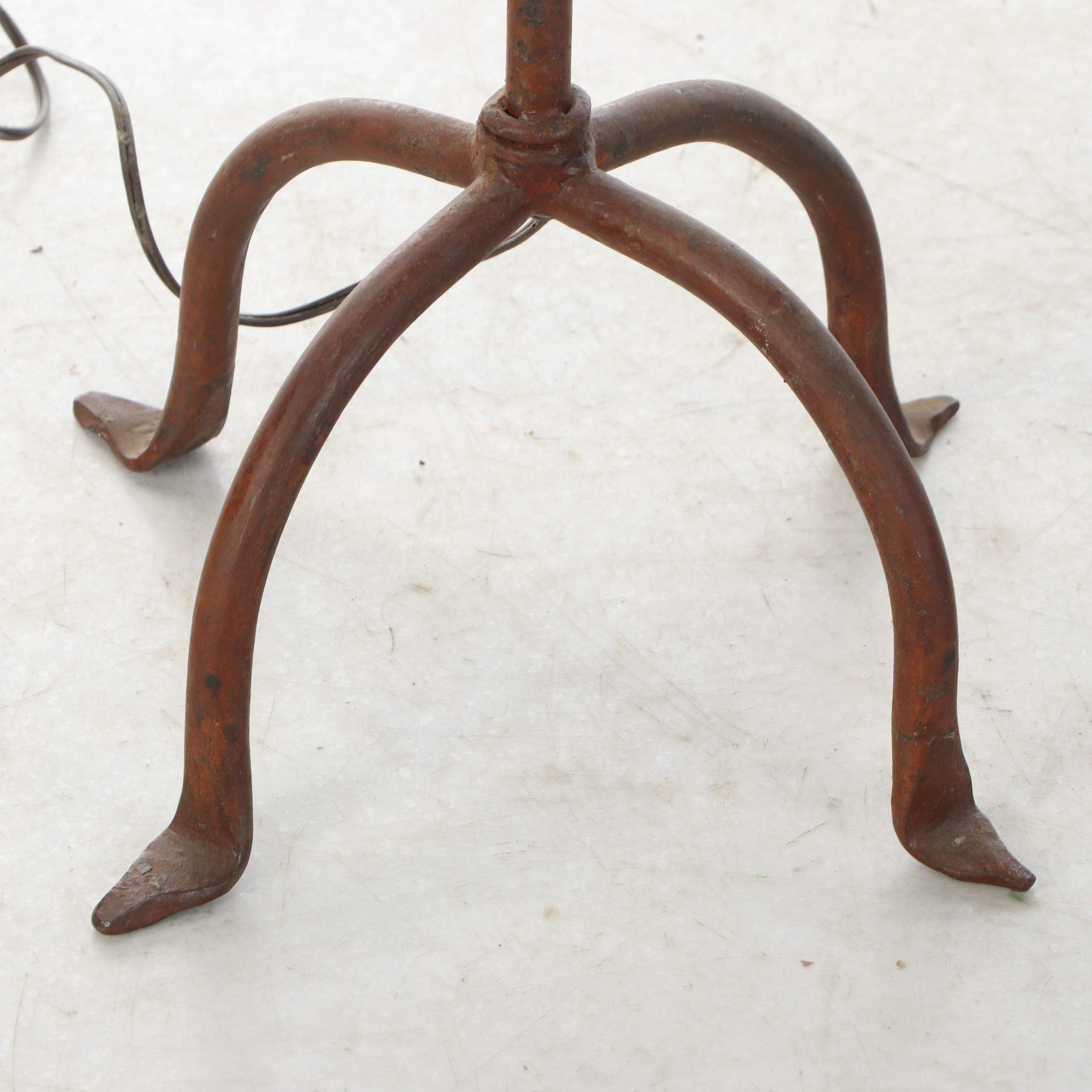 Rustic Wrought Iron Floor Lamp with Whip-Stitched Shade and Floor Candelabra