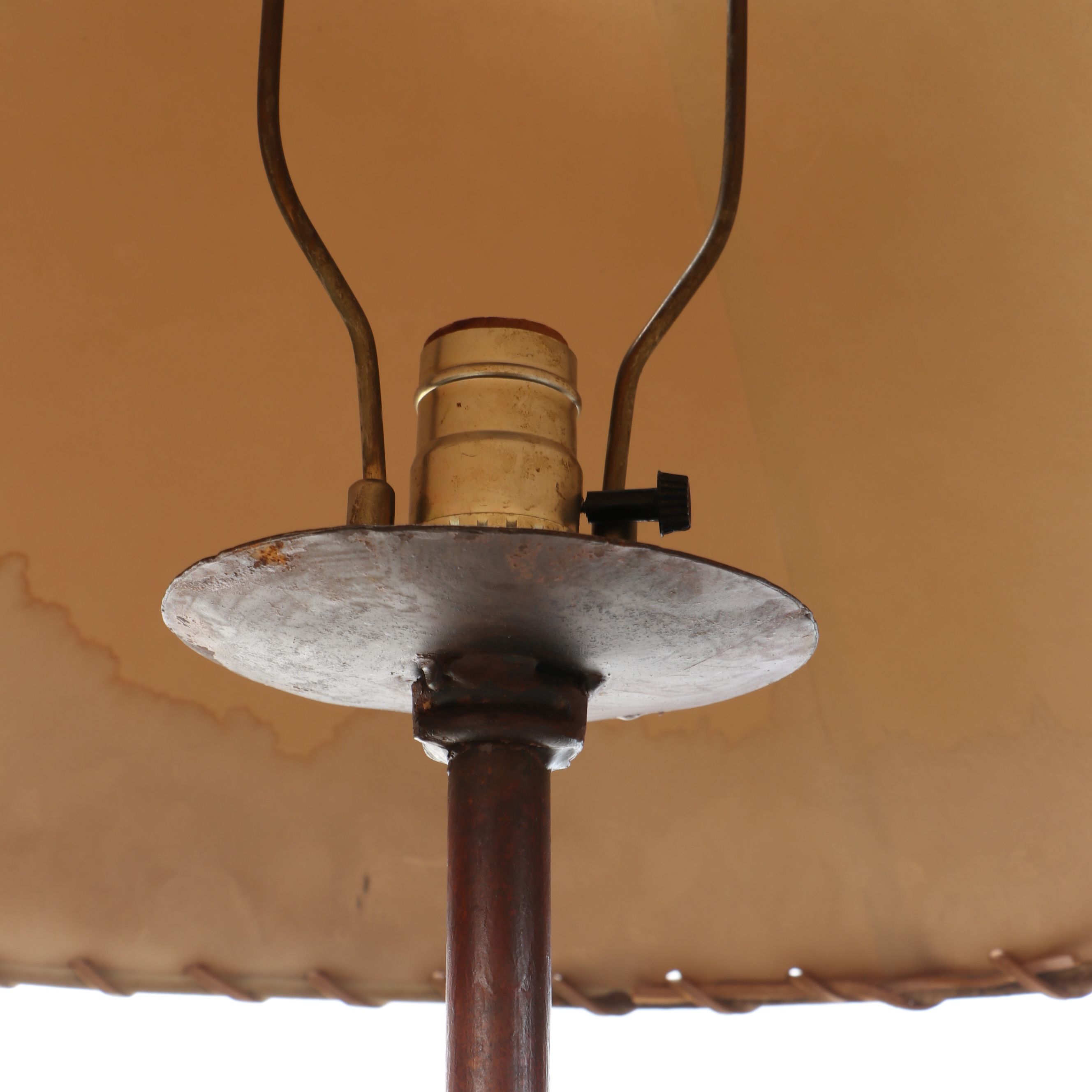 Rustic Wrought Iron Floor Lamp with Whip-Stitched Shade and Floor Candelabra