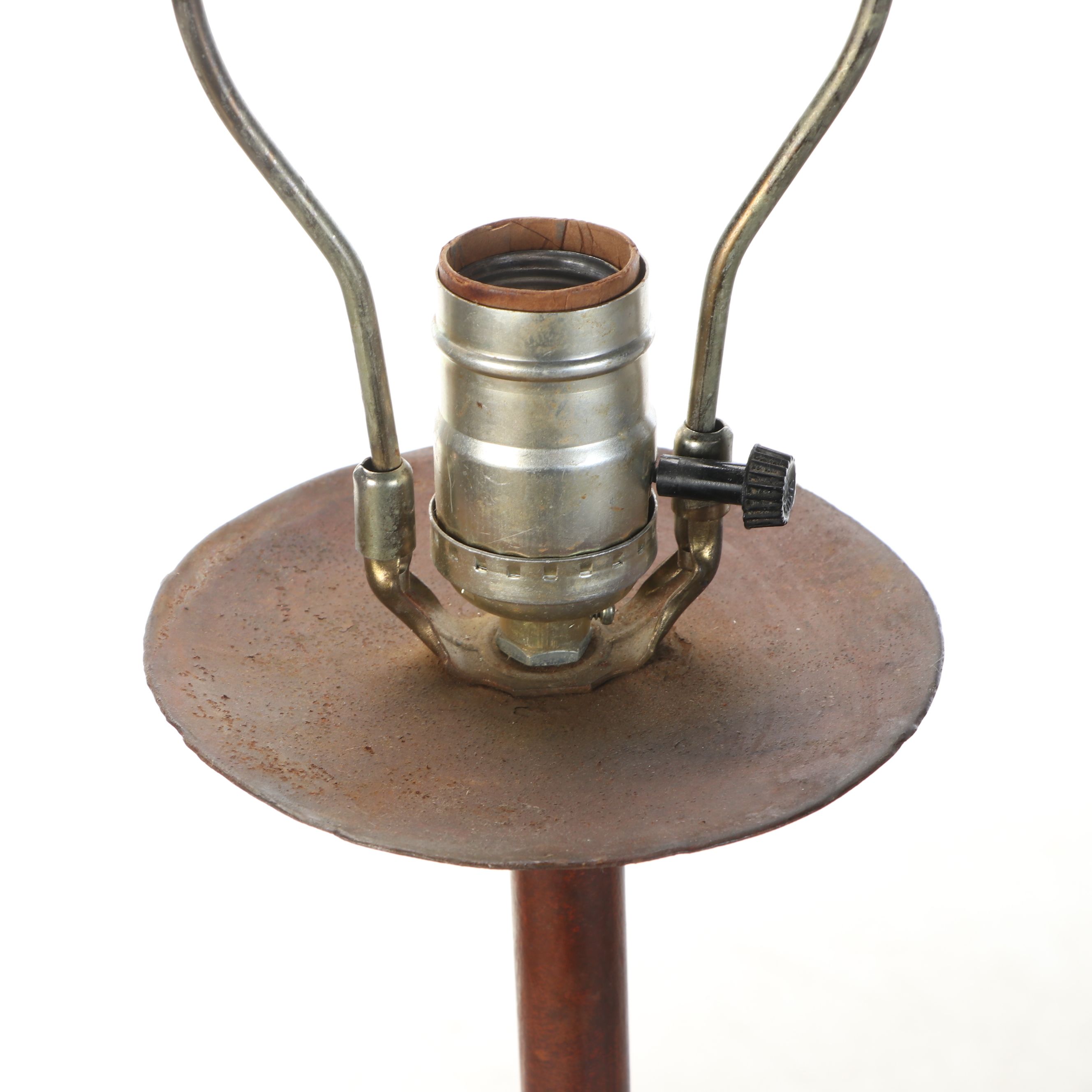 Rustic Wrought Iron Floor Lamp with Whip-Stitched Shade and Floor Candelabra