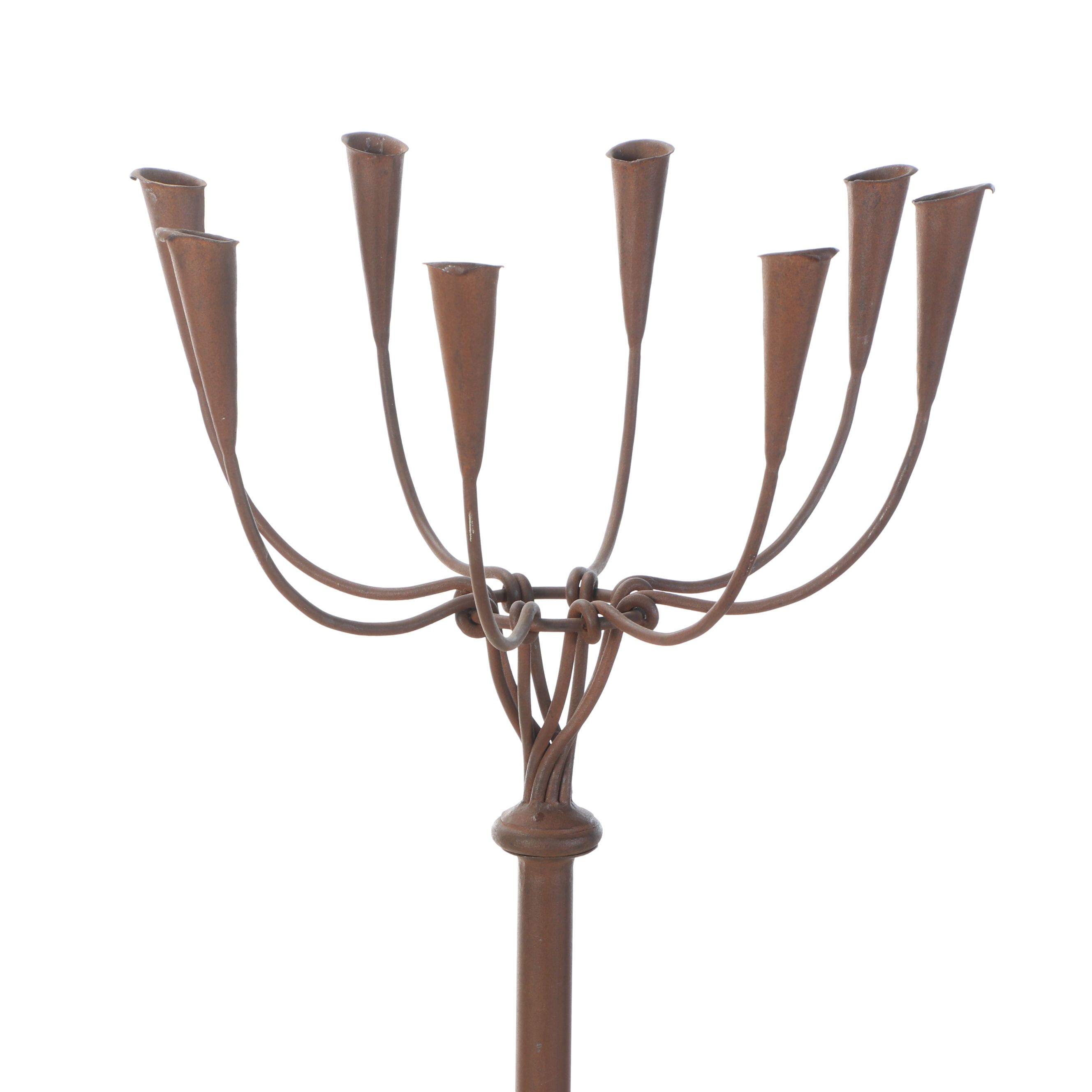 Rustic Wrought Iron Floor Lamp with Whip-Stitched Shade and Floor Candelabra
