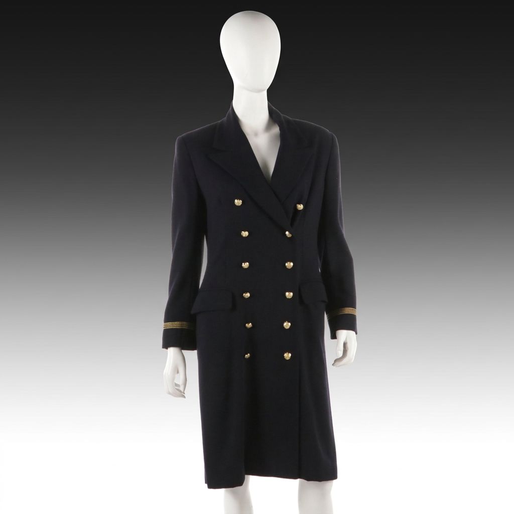 Ralph Lauren Purple Label Double-Breasted Military Trim Coat Dress in Wool Crepe