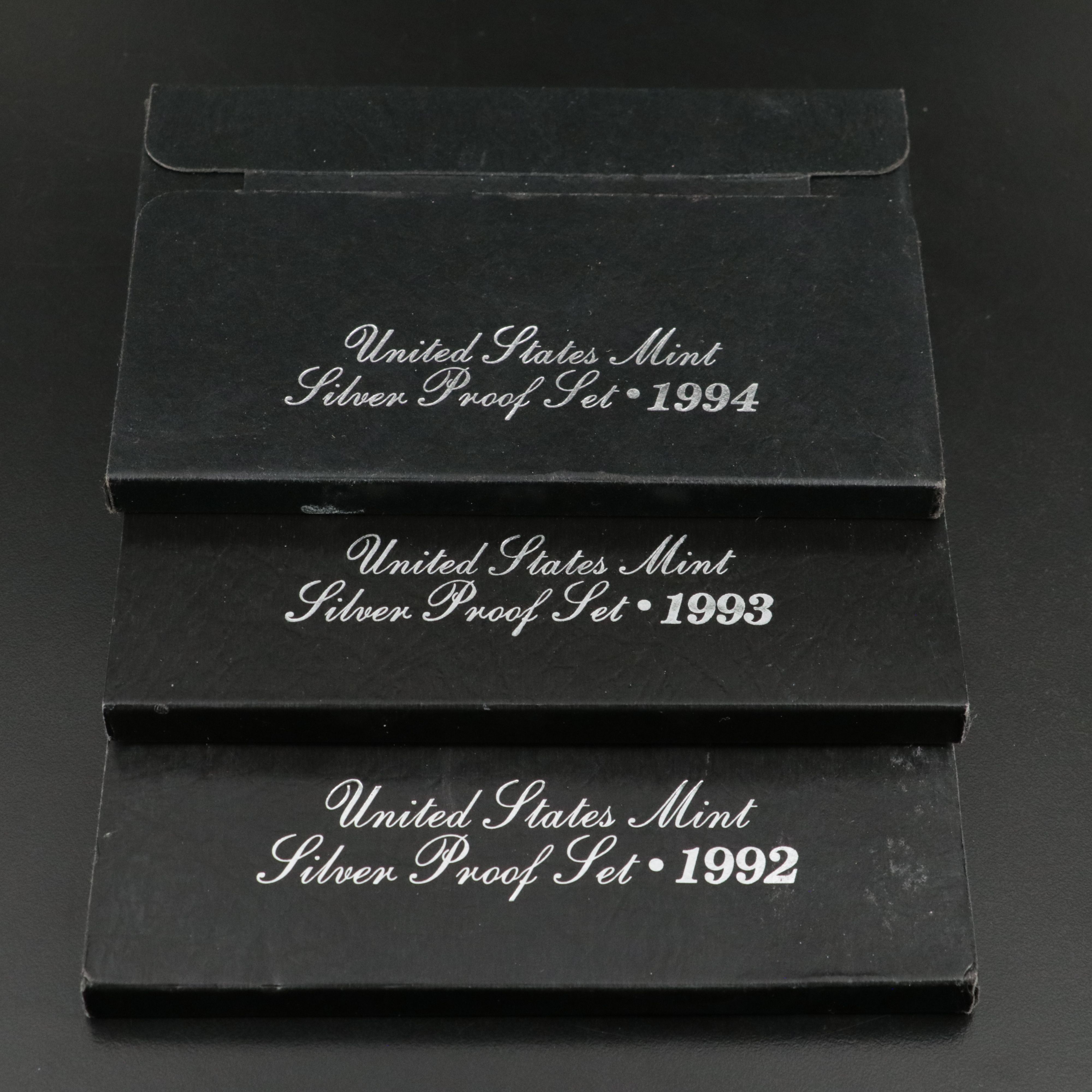 Three United States Modern Silver Proof Sets, 1992, 1993, and 1994