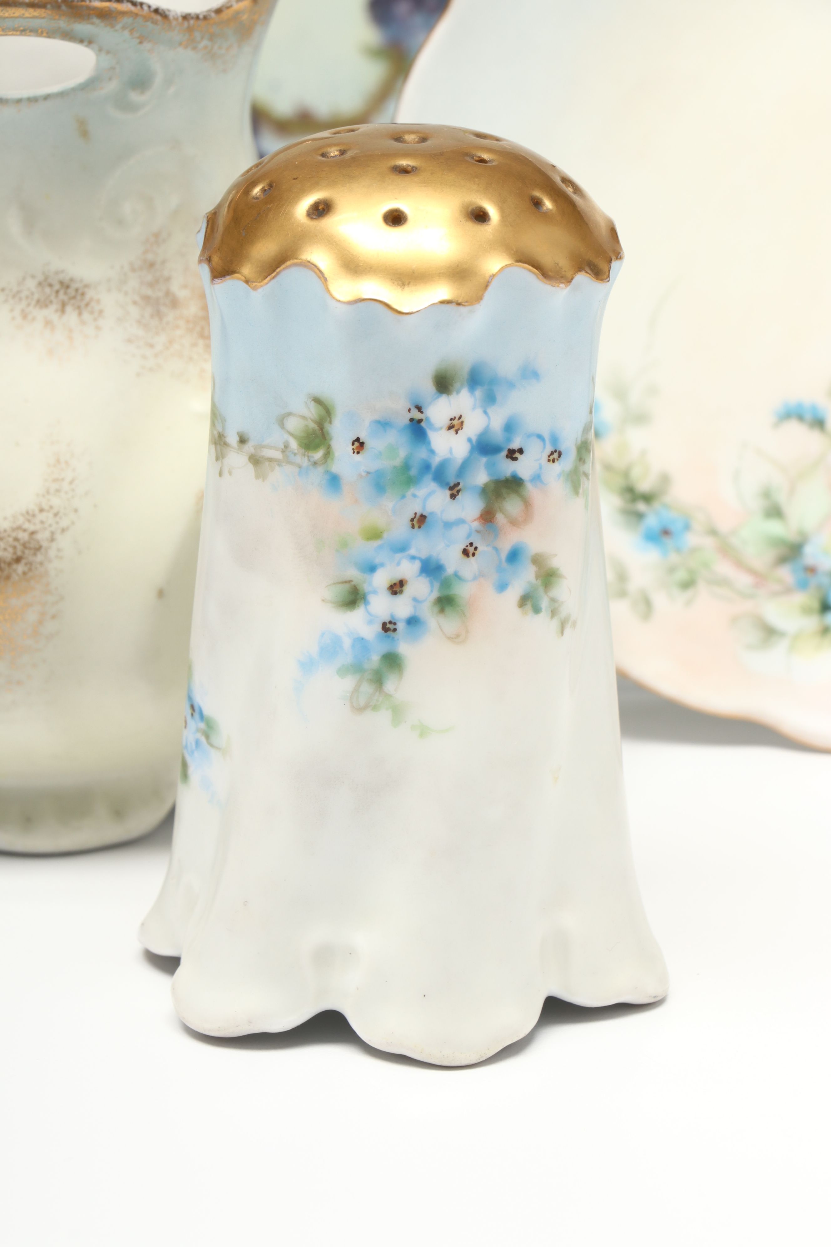 Floral Porcelain Vase, Plates, Creamer and Sugar Bowls