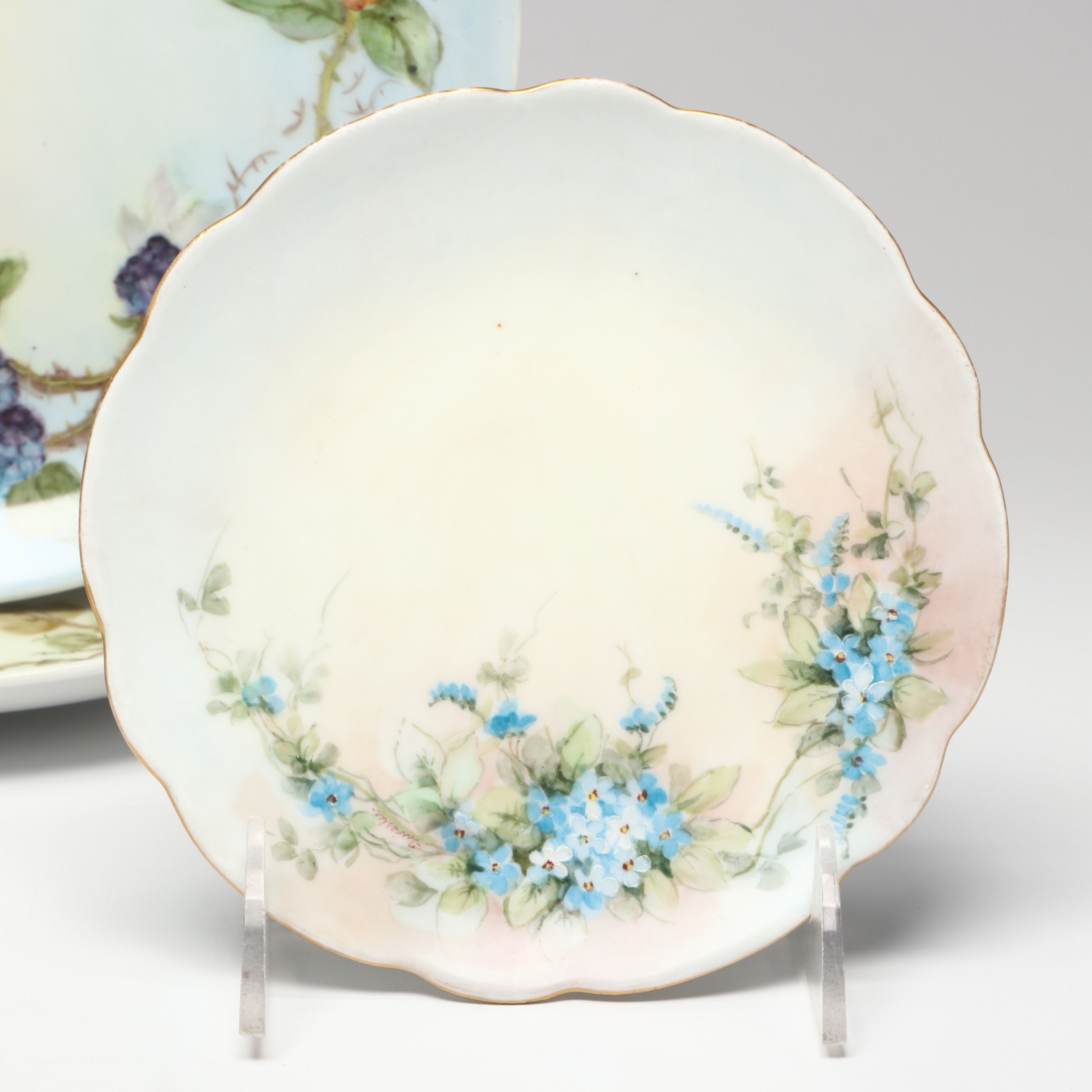 Floral Porcelain Vase, Plates, Creamer and Sugar Bowls