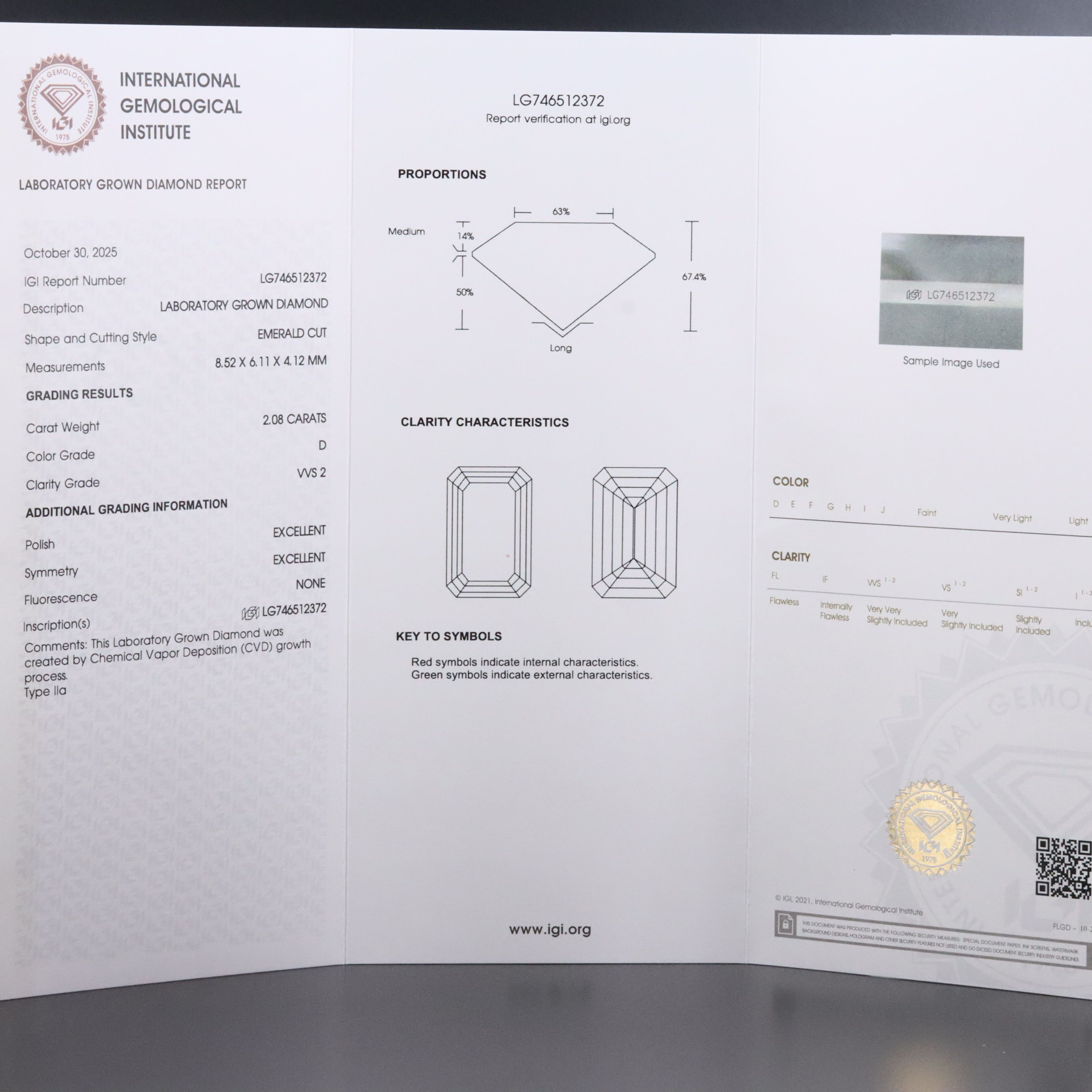 Loose 2.08 CT Lab Grown Diamond with IGI Report