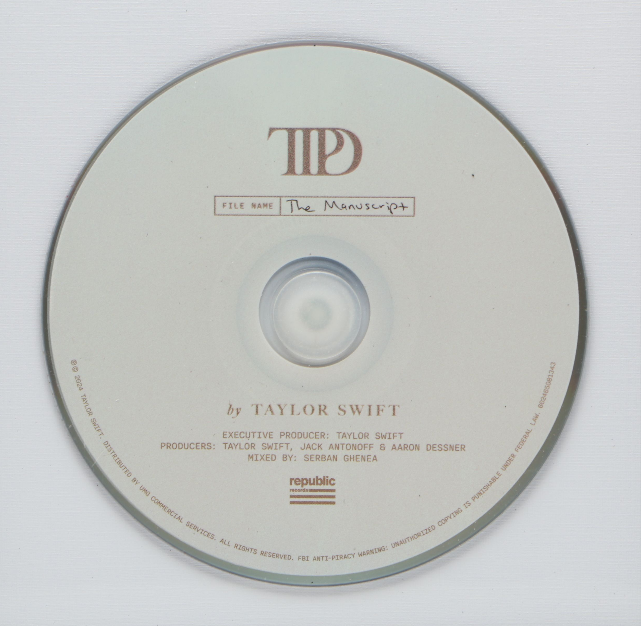 Taylor Swift Signed "The Tortured Poets Department" CD Card in Frame