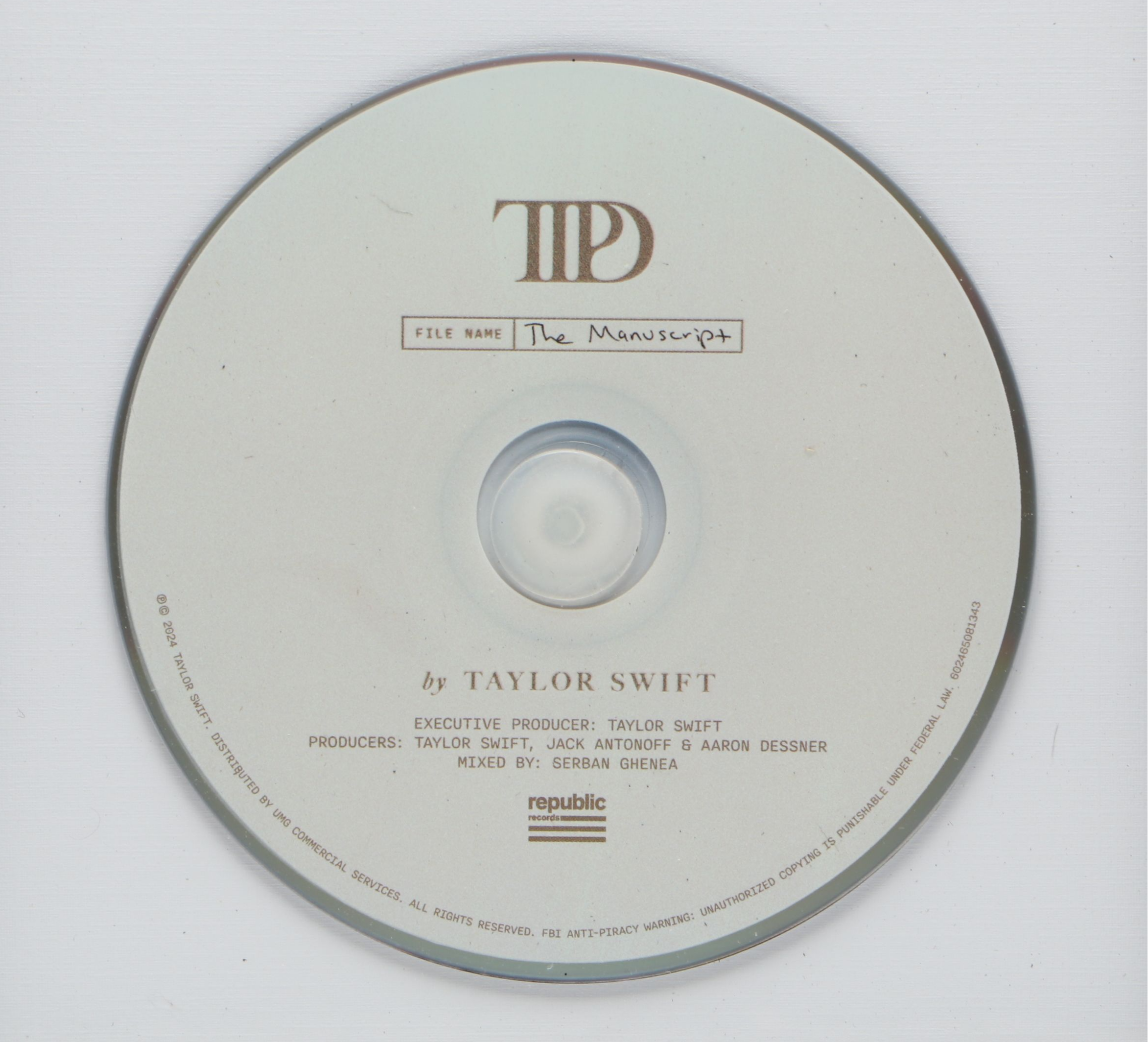 Taylor Swift Signed "The Tortured Poets Department" CD Card in Frame