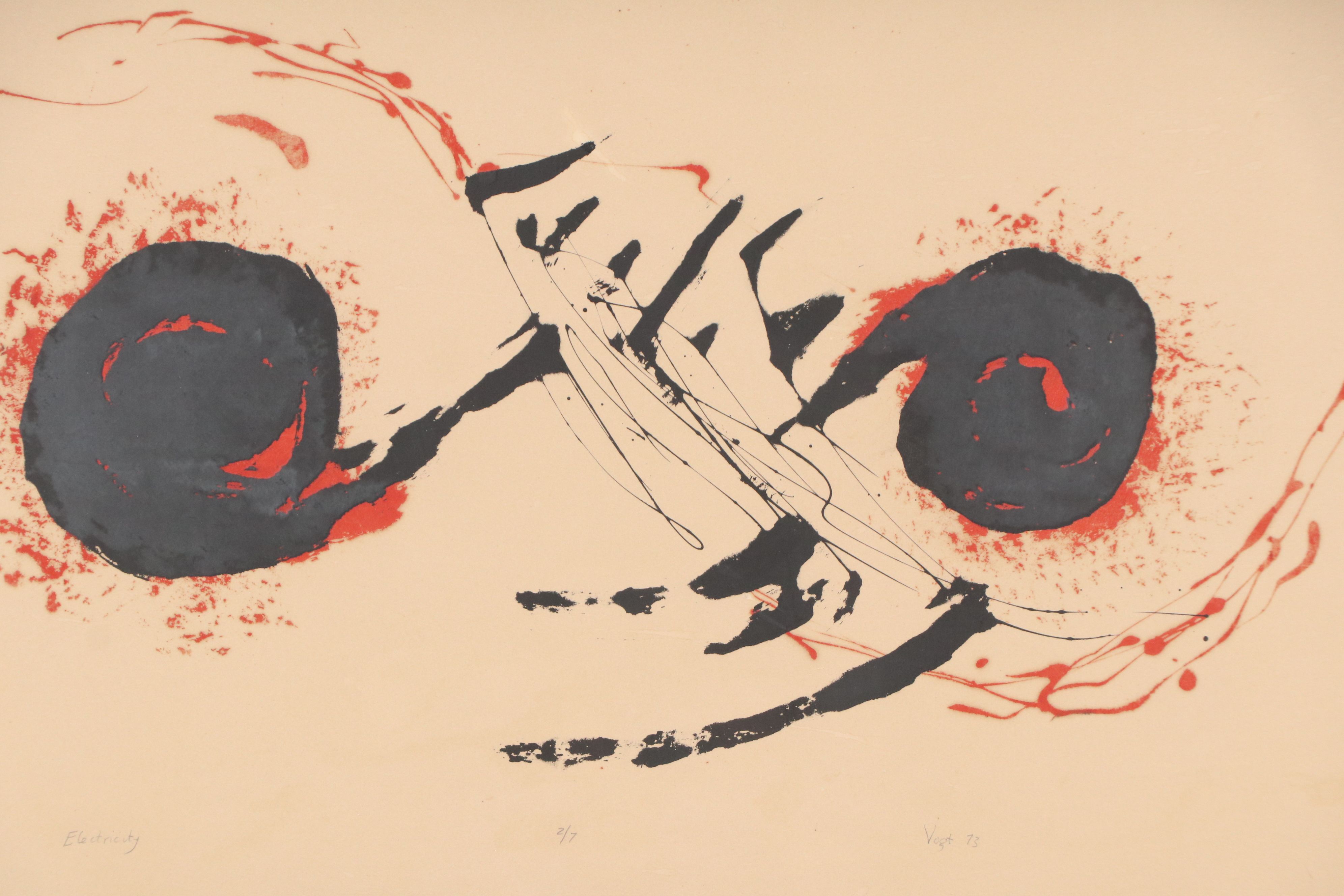 Abstract Lithograph Signed Vogt "Electricity," 1973