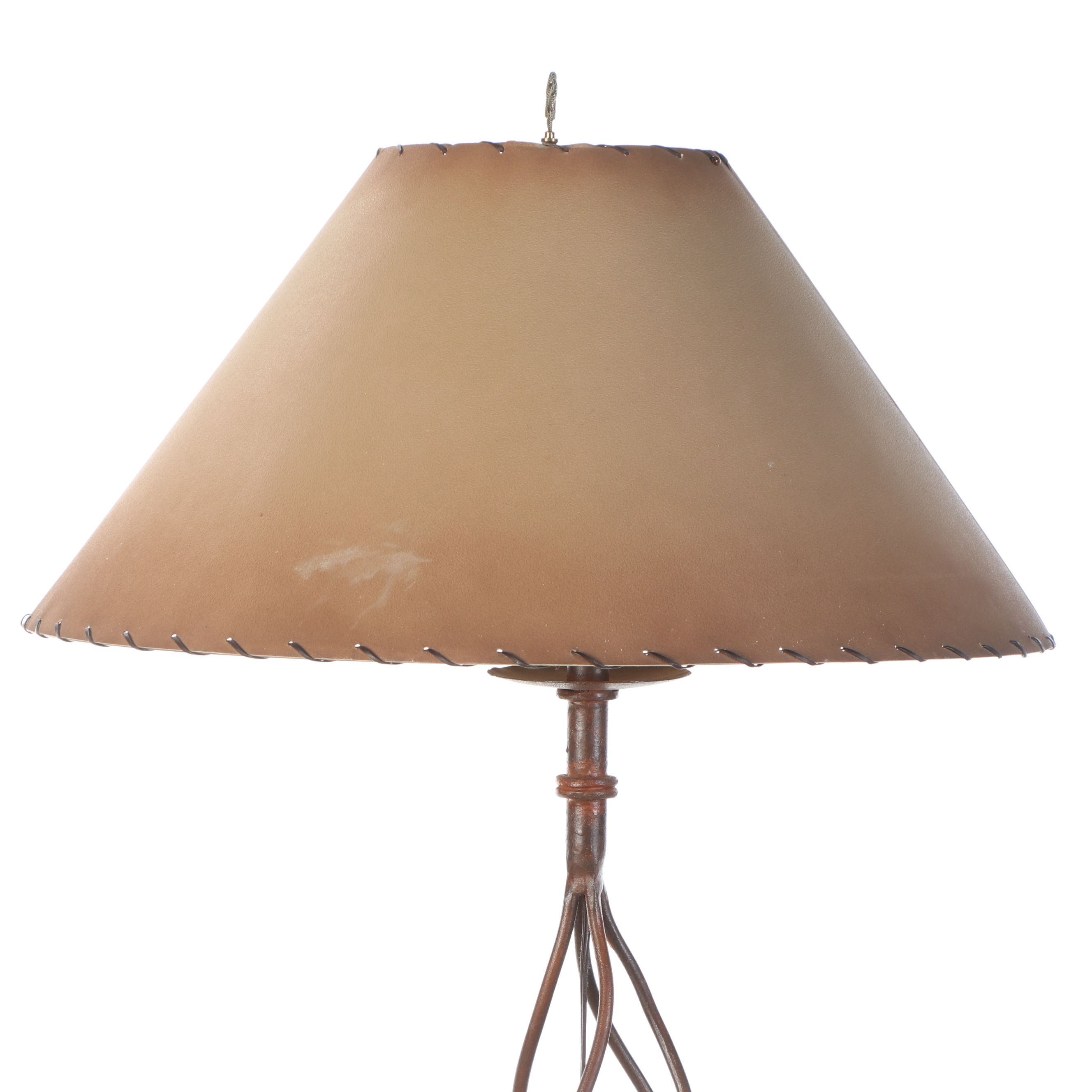 Rustic Wrought Iron Floor Lamp with Leather Shade