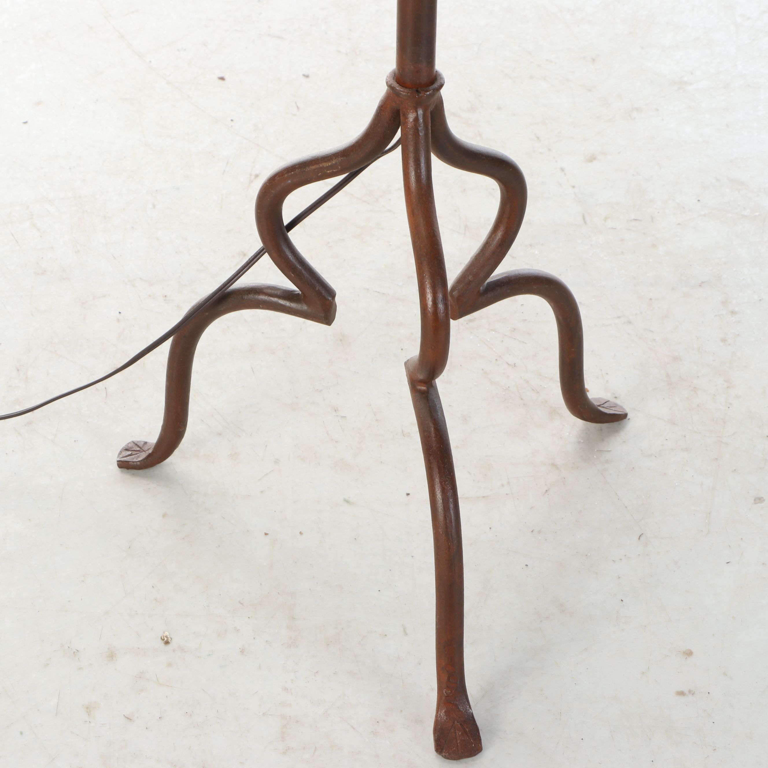 Rustic Wrought Iron Floor Lamp with Leather Shade