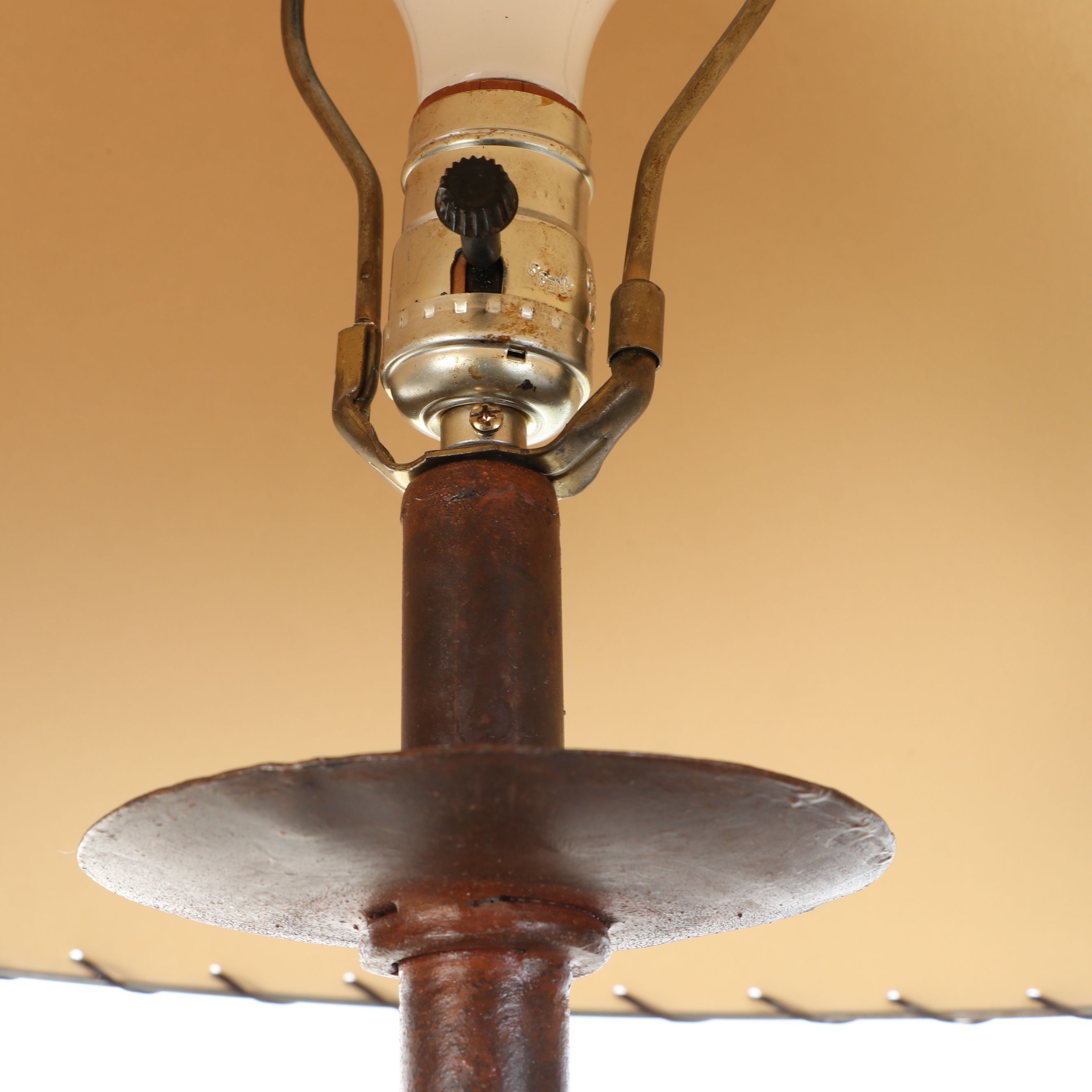 Rustic Wrought Iron Floor Lamp with Leather Shade