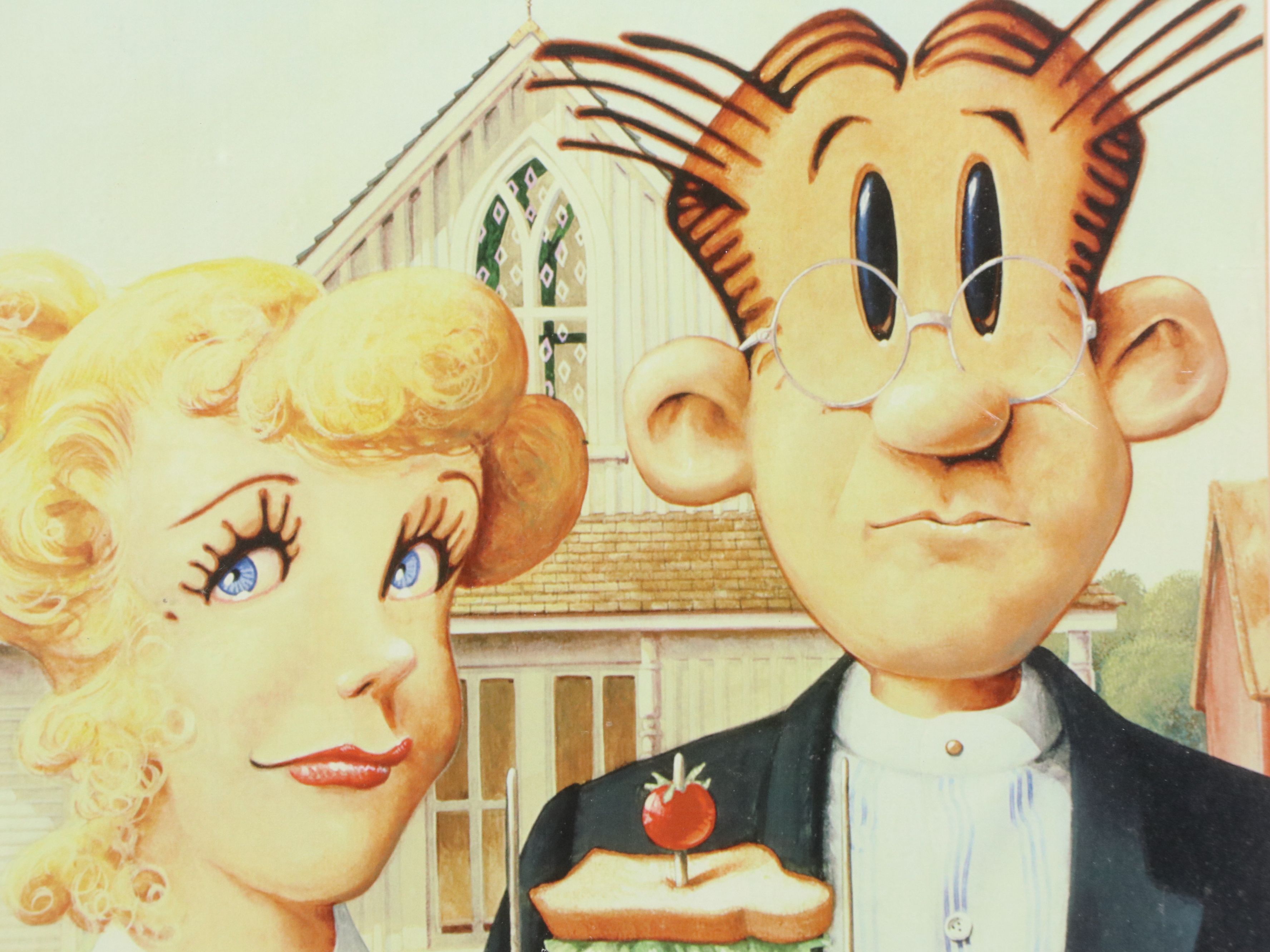 Offset Lithograph Parody of "American Gothic" with Blondie, Late 20th Century