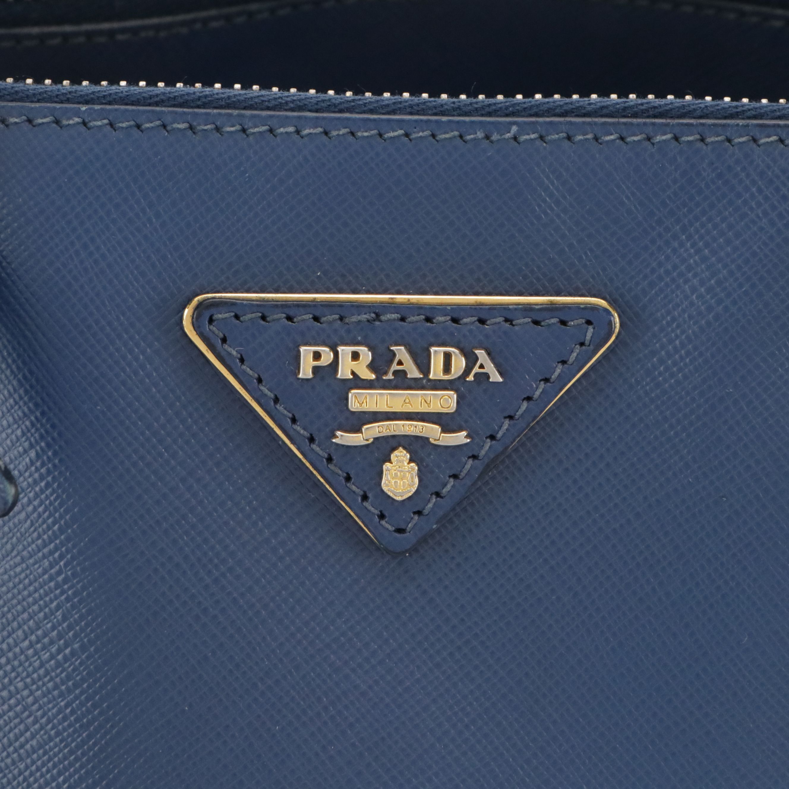 Prada Medium Double Zip Galleria Two-Way Bag in Blue Saffiano Leather