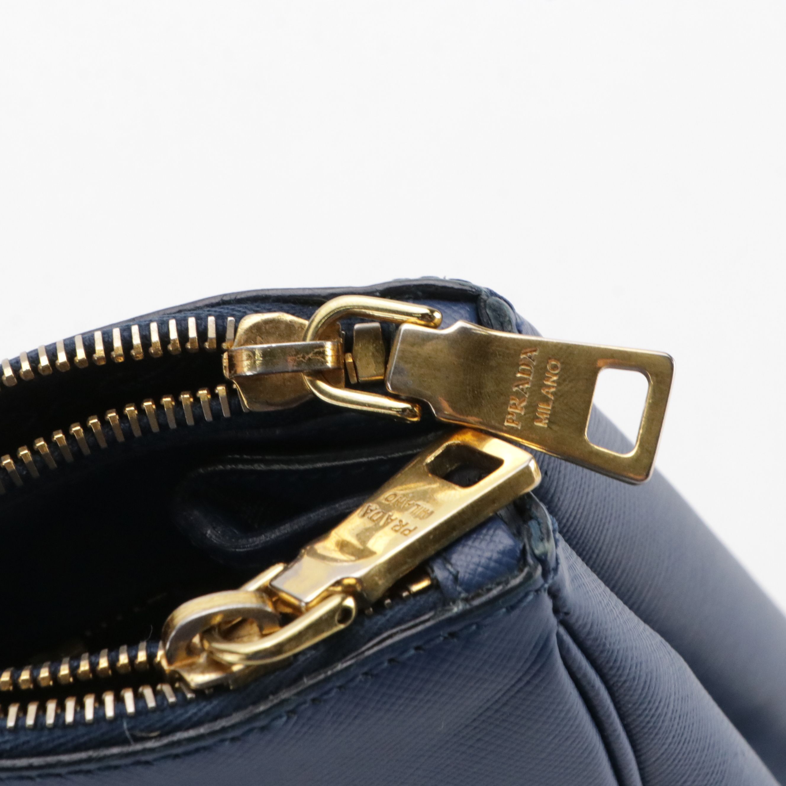 Prada Medium Double Zip Galleria Two-Way Bag in Blue Saffiano Leather