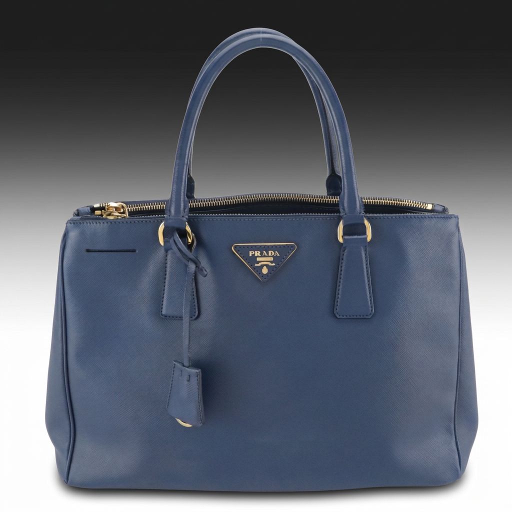 Prada Medium Double Zip Galleria Two-Way Bag in Blue Saffiano Leather