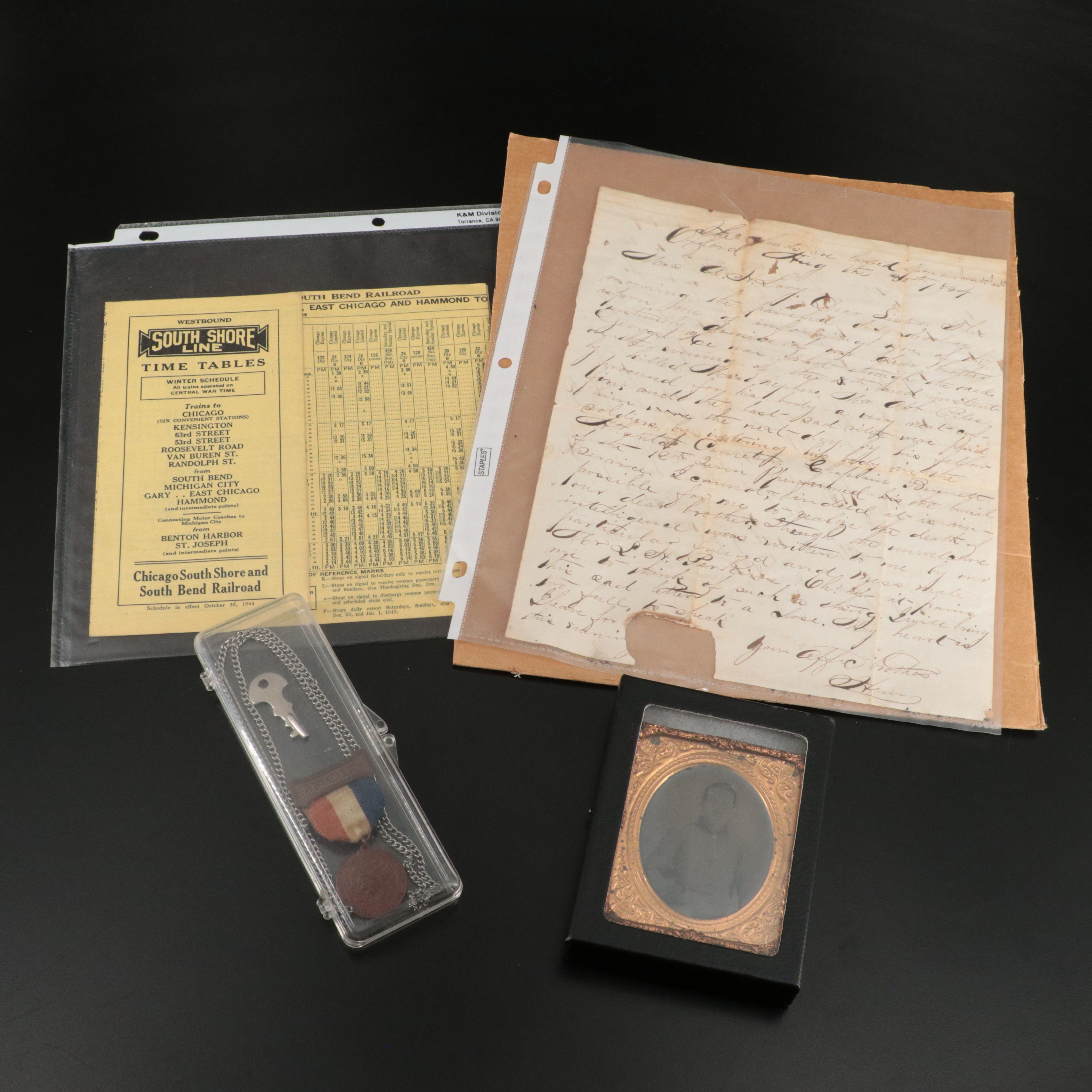 American Civil War Daugerreotype of a Confederate Soldier with Letter and More