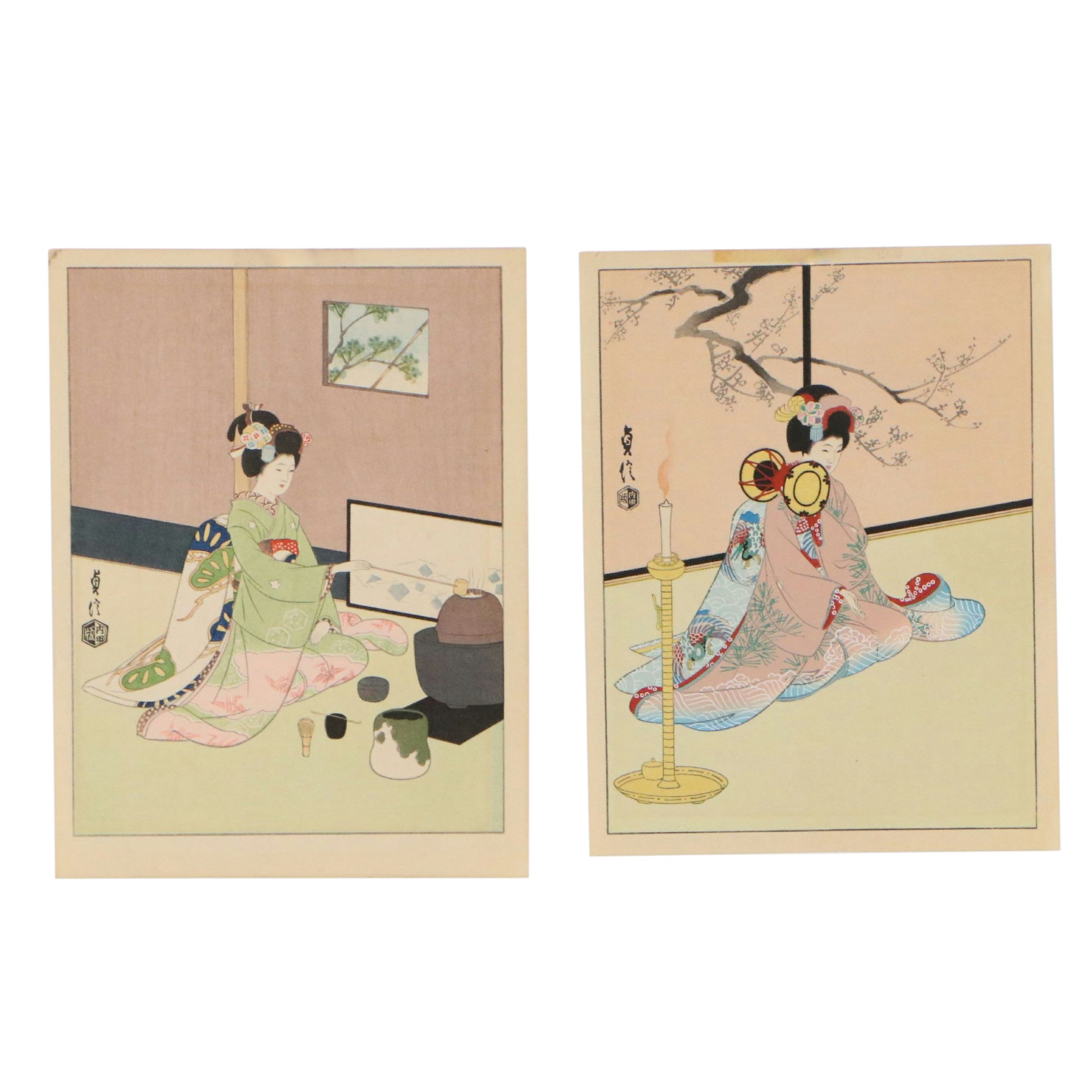 Hasegawa Sadanobu III Woodblock Prints of Maiko Girls, 20th Century