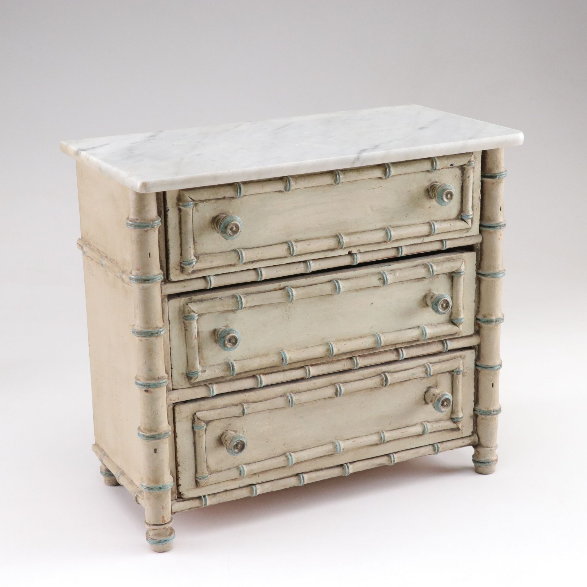 Two Faux Bamboo Painted Dresser-Top Chests, Mid to Late 20th Century