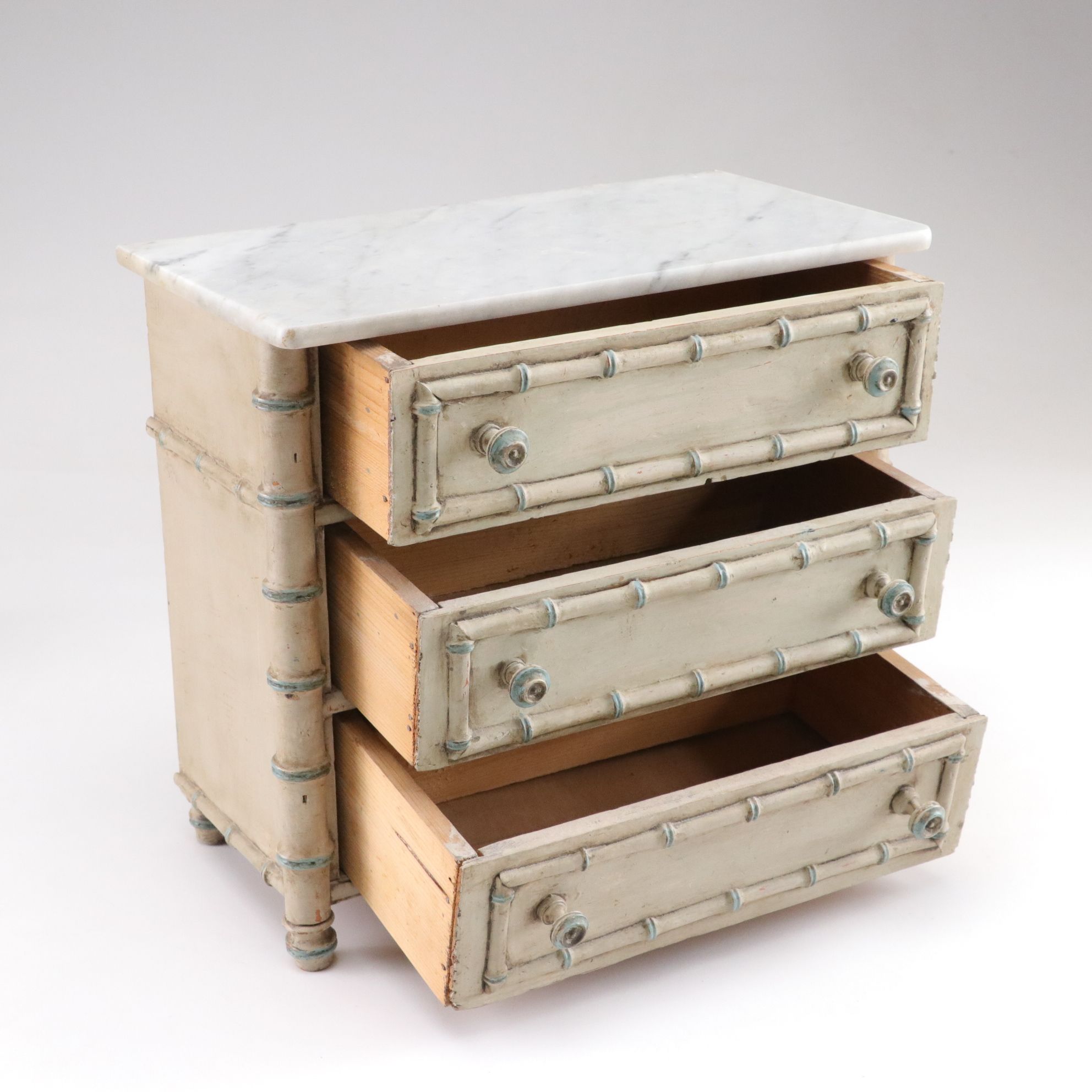 Two Faux Bamboo Painted Dresser-Top Chests, Mid to Late 20th Century