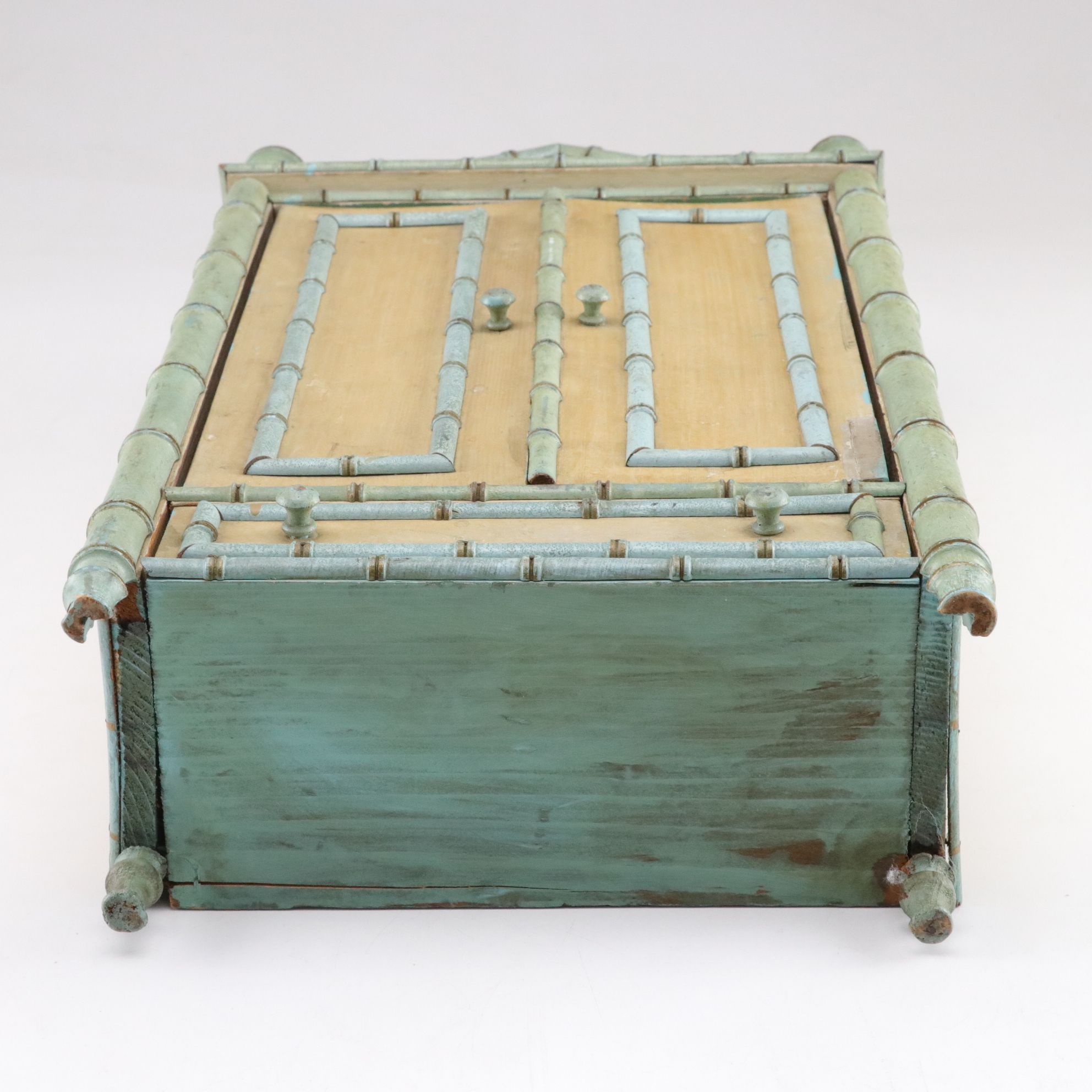 Two Faux Bamboo Painted Dresser-Top Chests, Mid to Late 20th Century