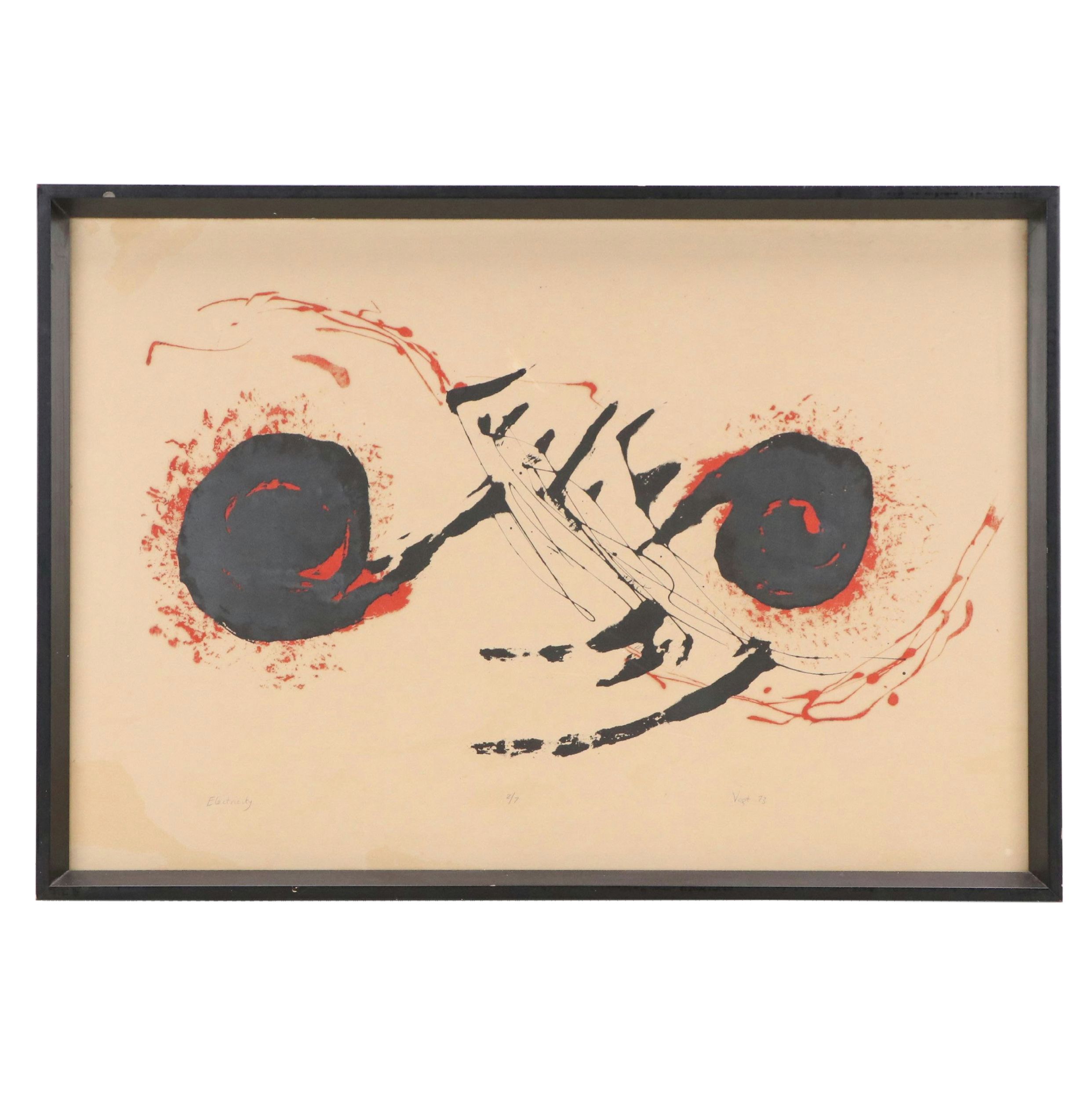 Abstract Lithograph Signed Vogt "Electricity," 1973