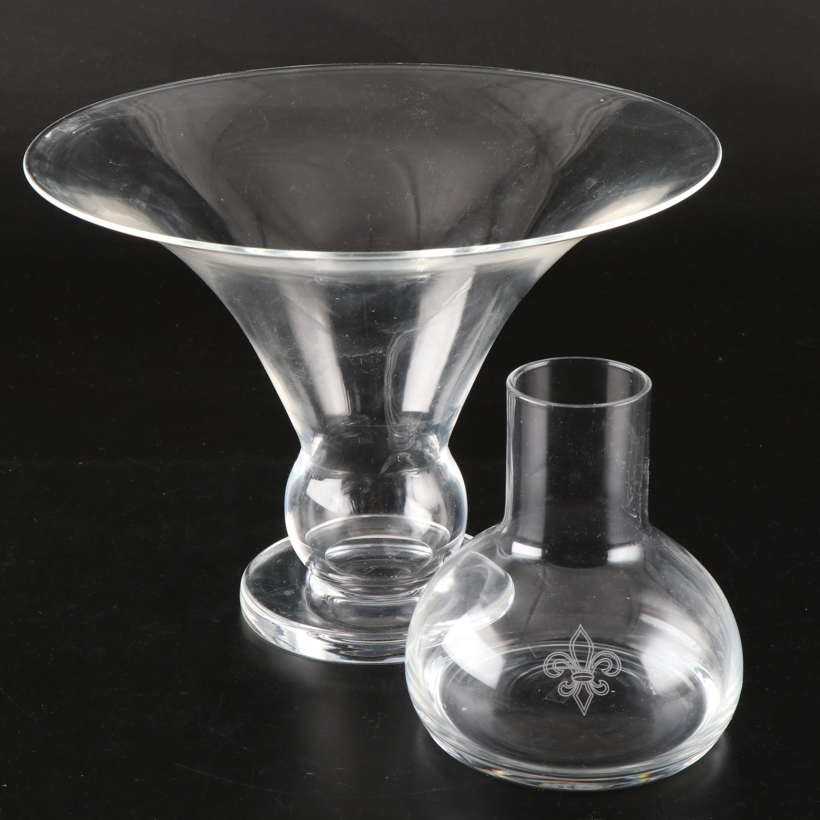 Signed Steuben Flared Vase Designed by Sidney Waugh with Other Fleur-de-Lis Vase