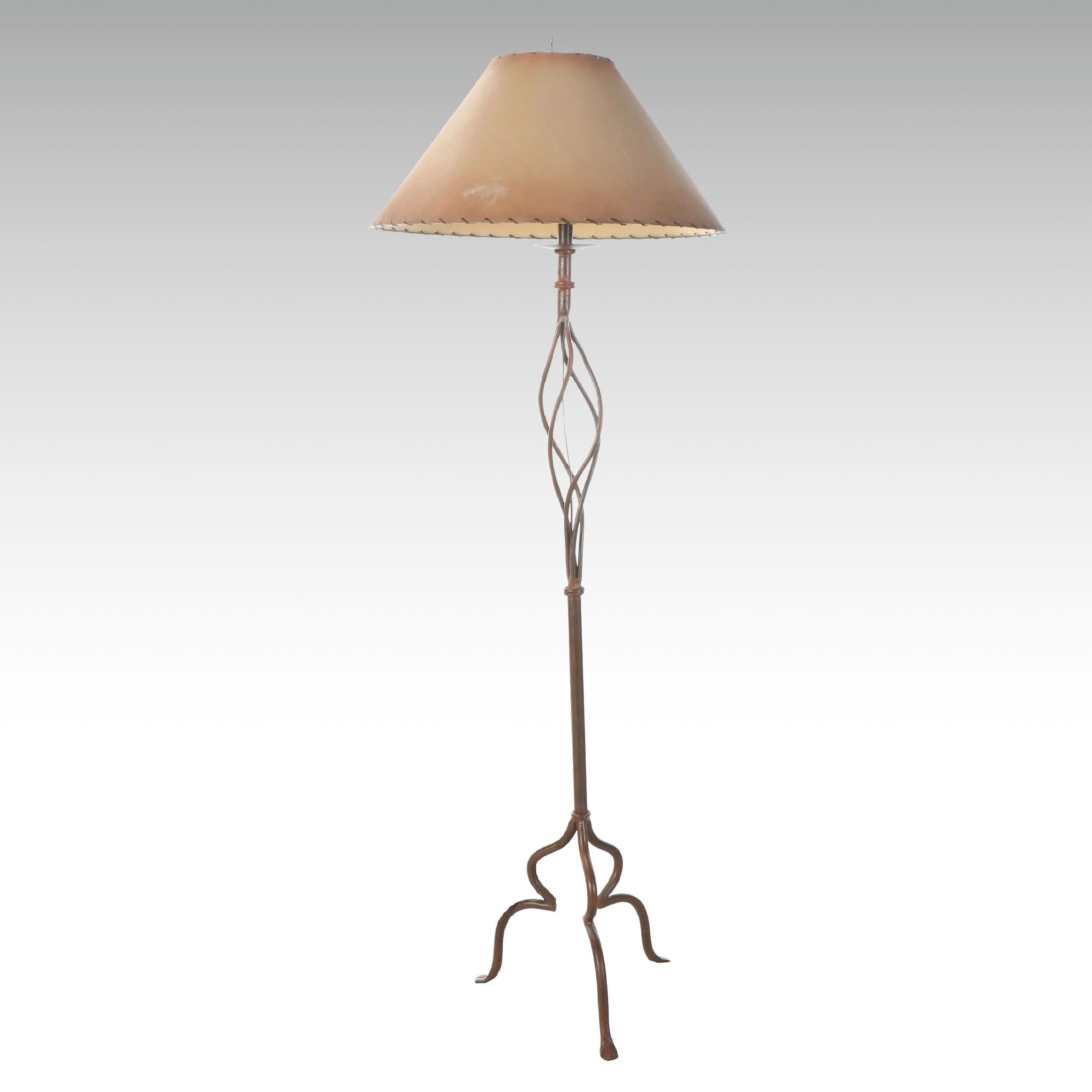Rustic Wrought Iron Floor Lamp with Leather Shade