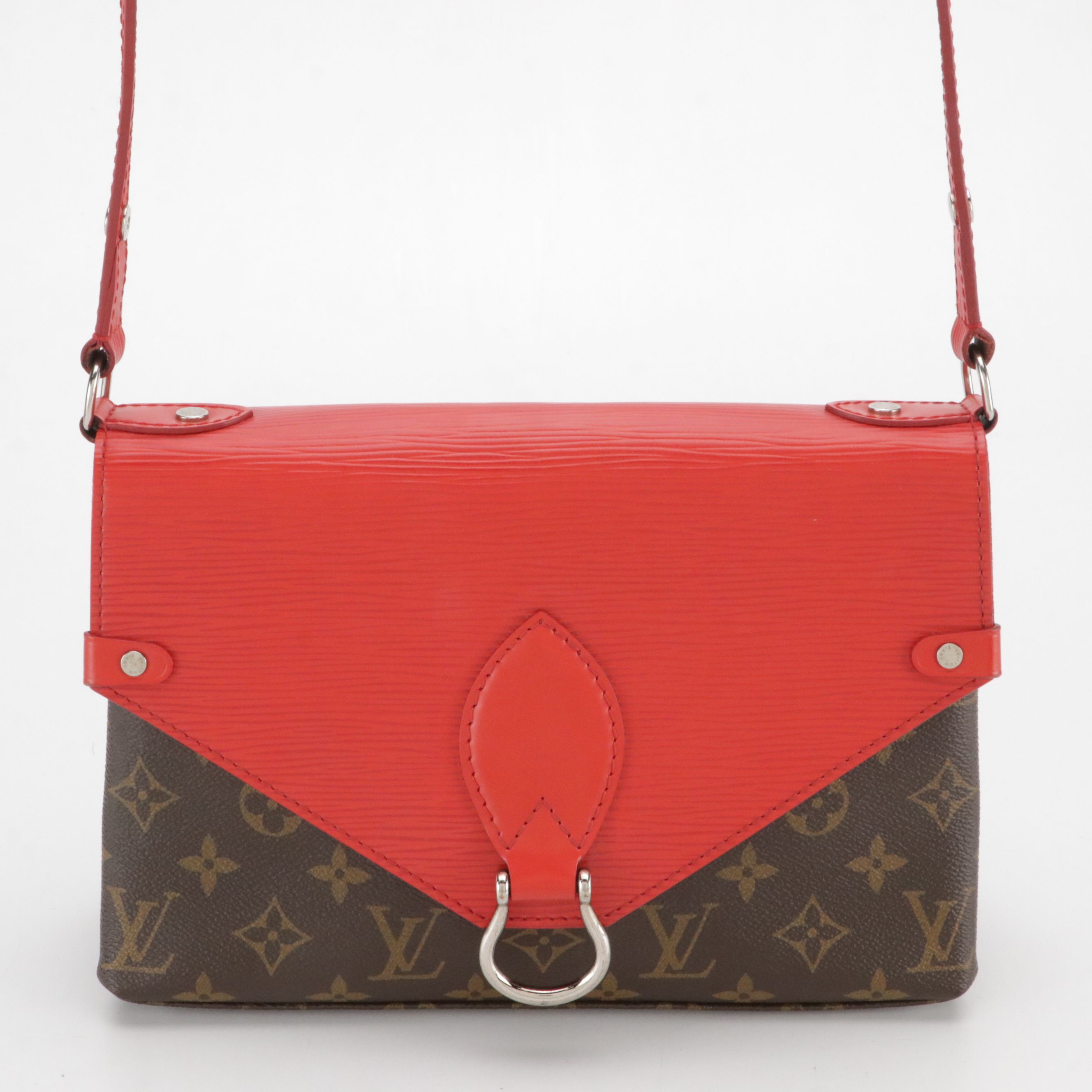 Louis Vuitton Saint Michel Crossbody Bag in Red Epi Leather and Monogram Canvas
