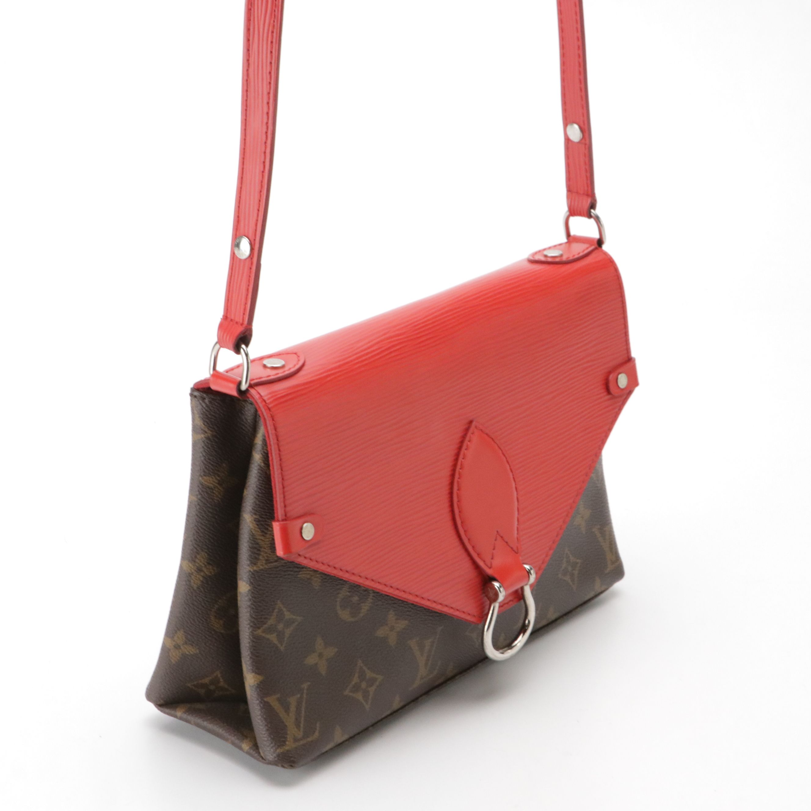 Louis Vuitton Saint Michel Crossbody Bag in Red Epi Leather and Monogram Canvas