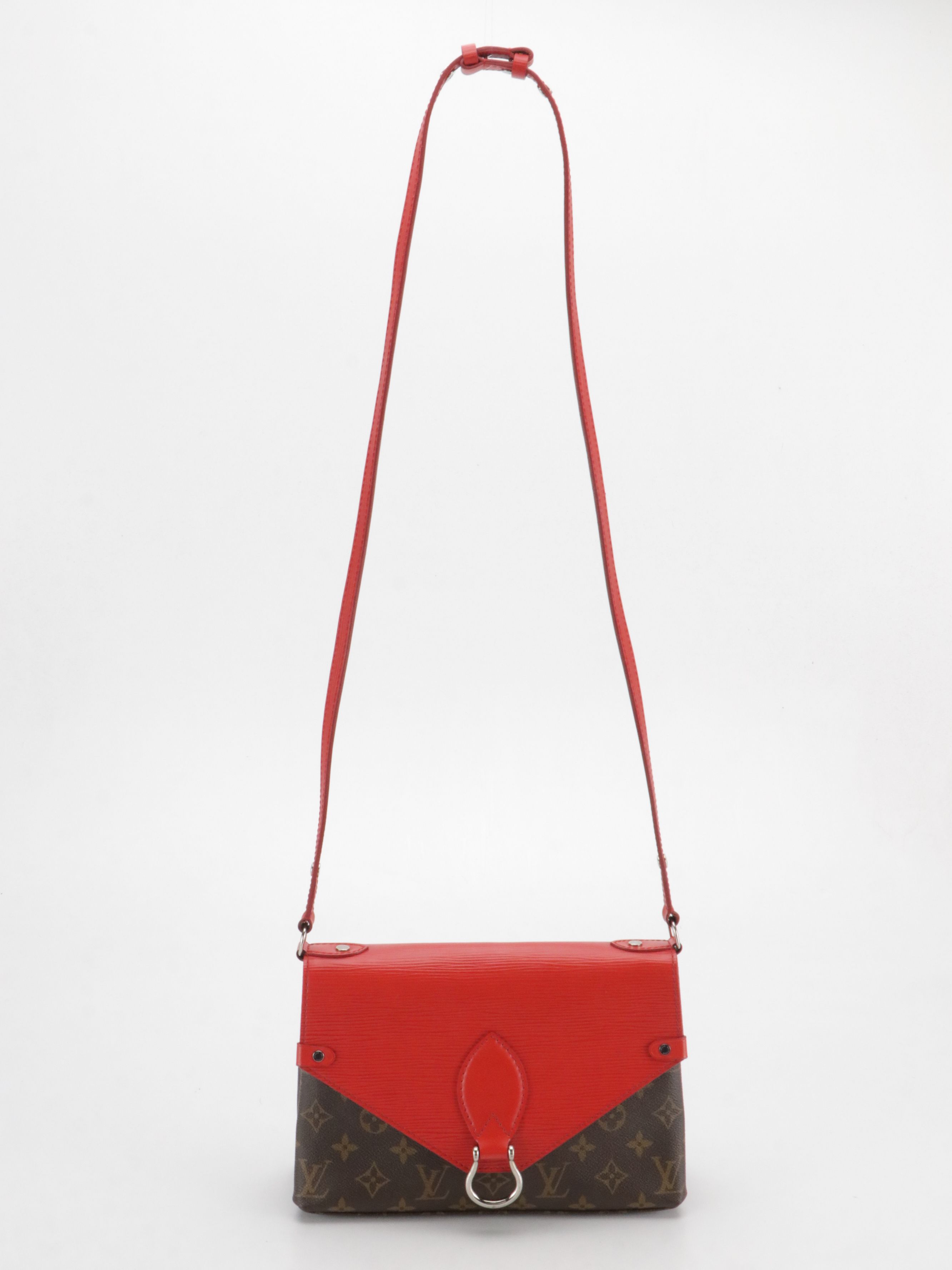 Louis Vuitton Saint Michel Crossbody Bag in Red Epi Leather and Monogram Canvas