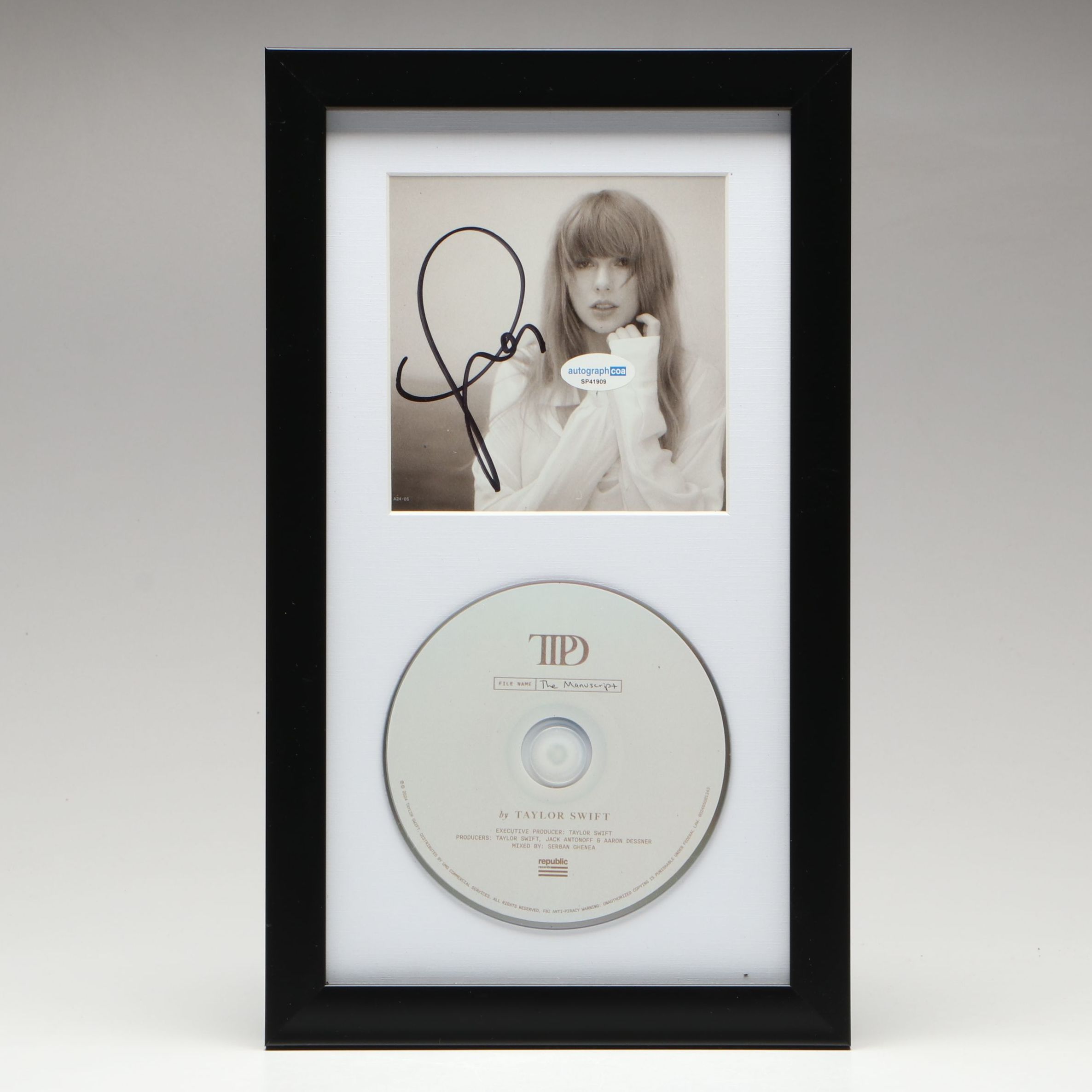 Taylor Swift Signed "The Tortured Poets Department" CD Card in Frame