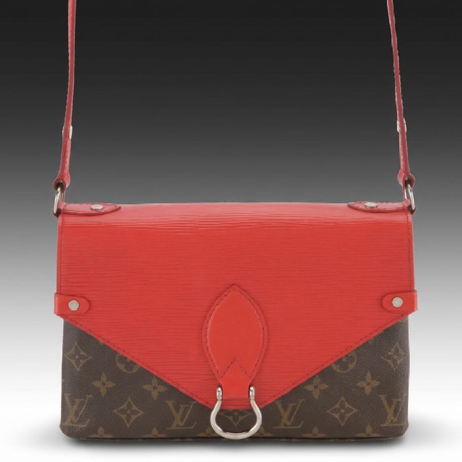 Louis Vuitton Saint Michel Crossbody Bag in Red Epi Leather and Monogram Canvas