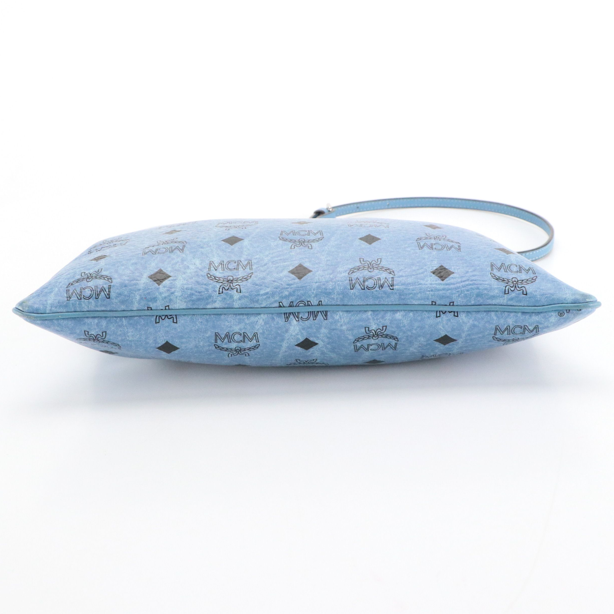 MCM Crossbody Zip Pouch in Denim Blue Cognac Visetos Canvas and Leather