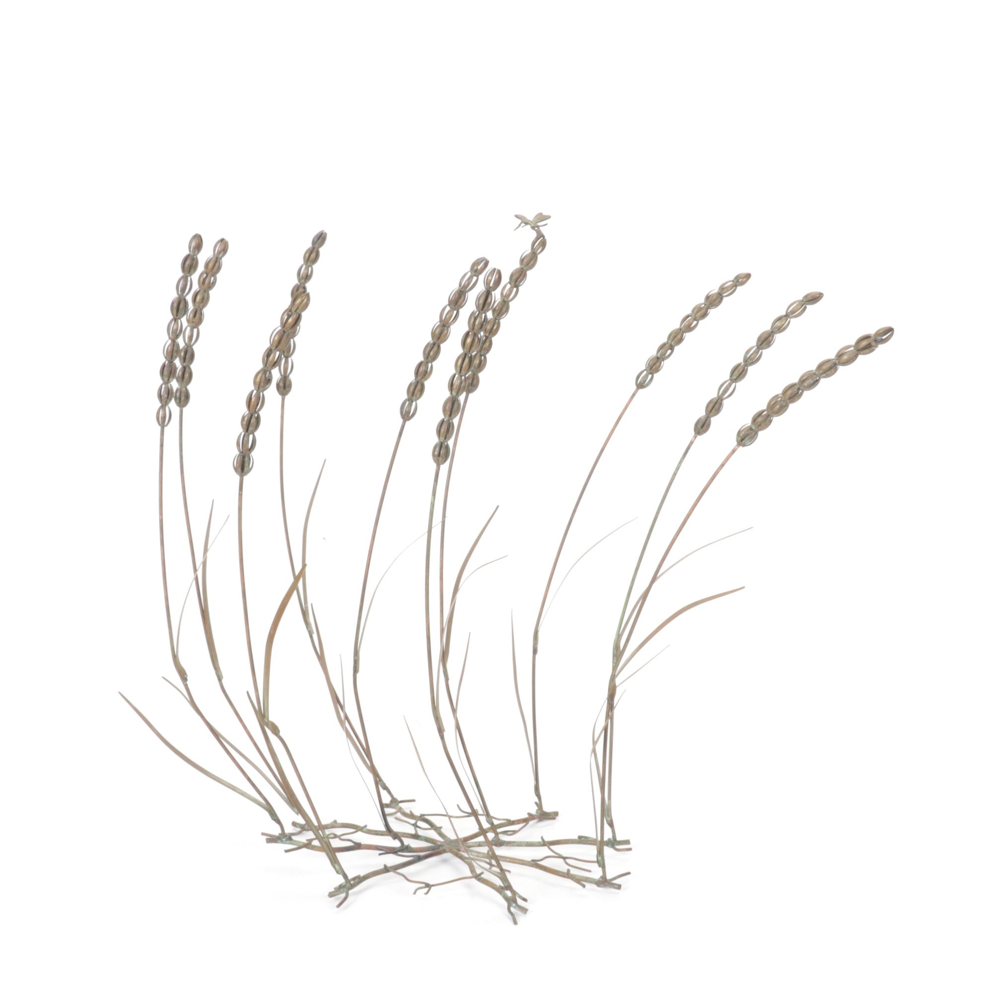 Bronze Tone Wheat Grass and Bee Sculpture