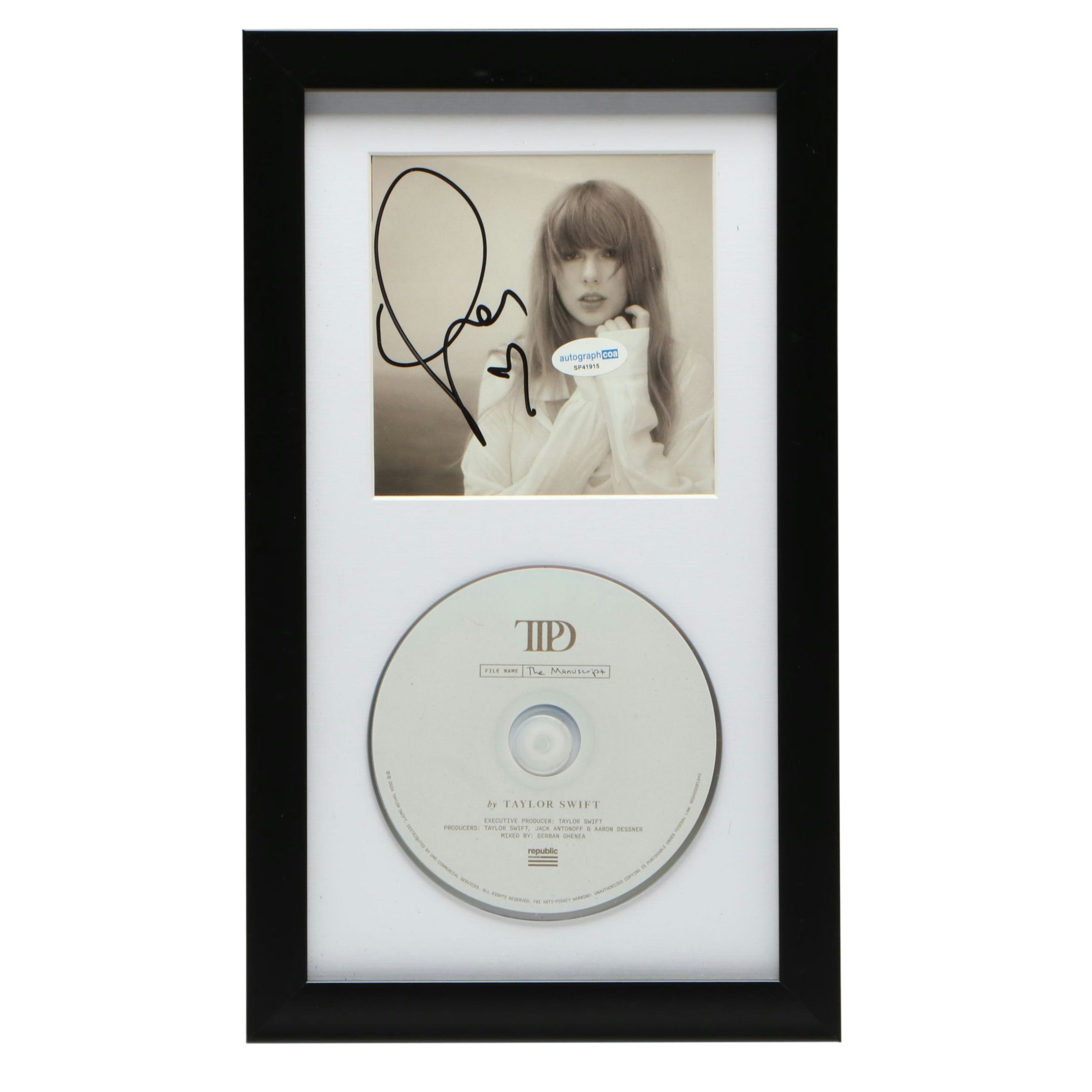Taylor Swift Signed "The Tortured Poets Department" CD Card in Frame