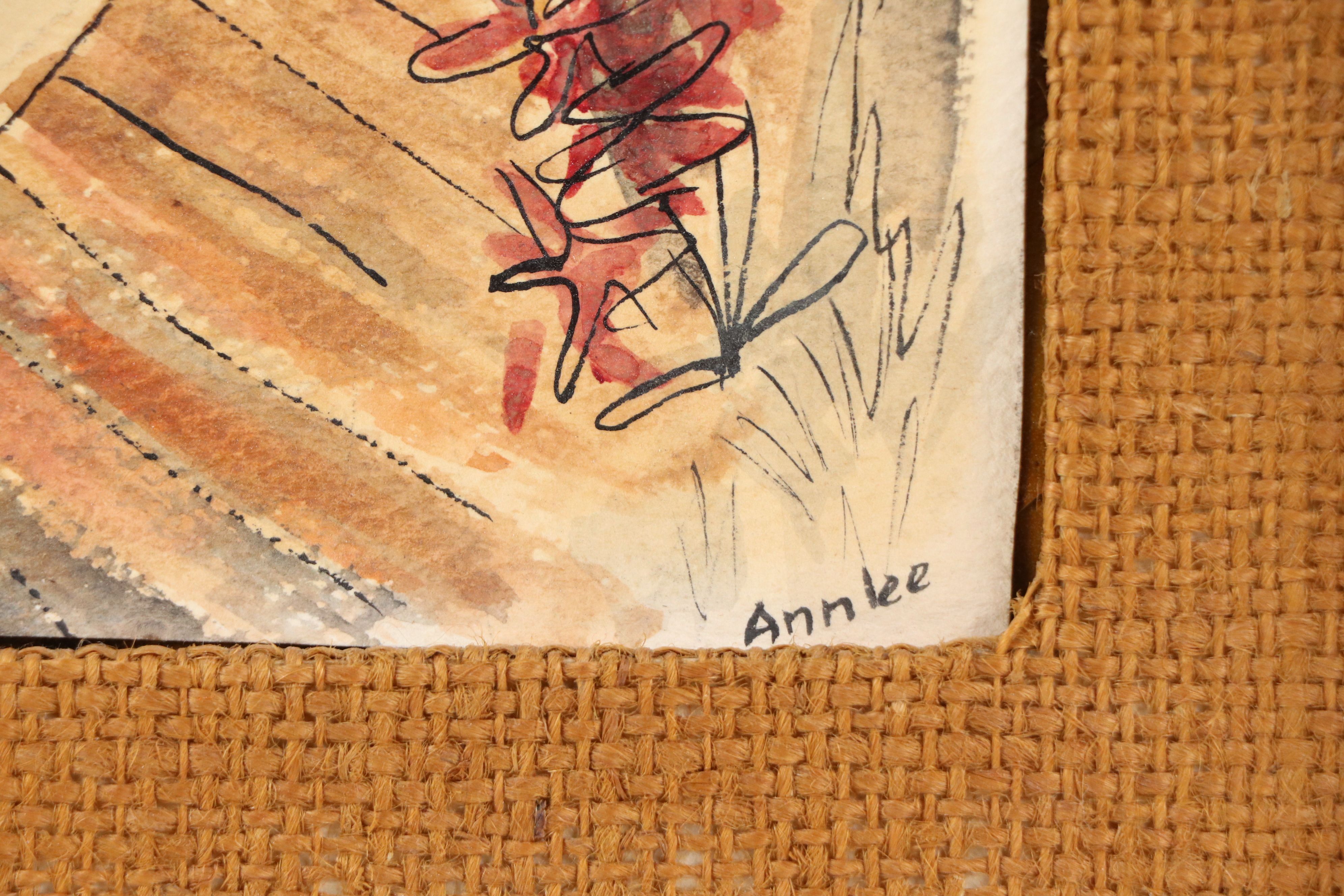 Folk Art Watercolor Painting of Dock Scene, Circa 1970