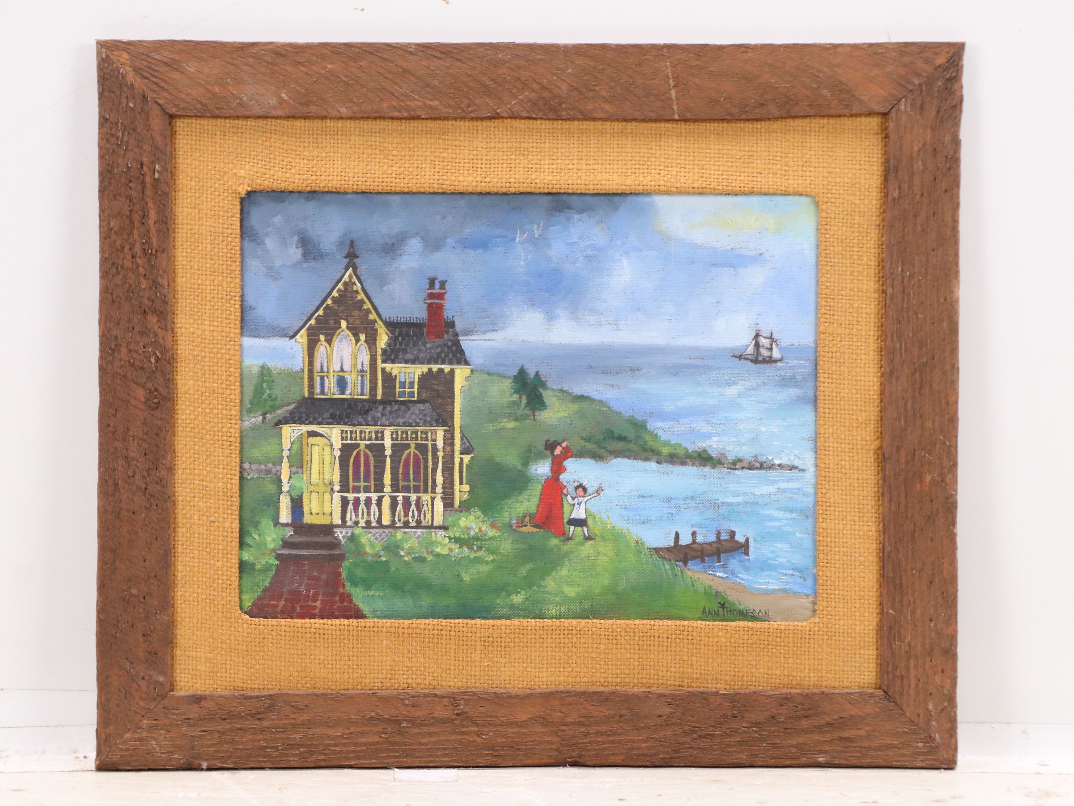 Ann Thompson Primitive Acrylic Paintings of Historical New England, 20th C.