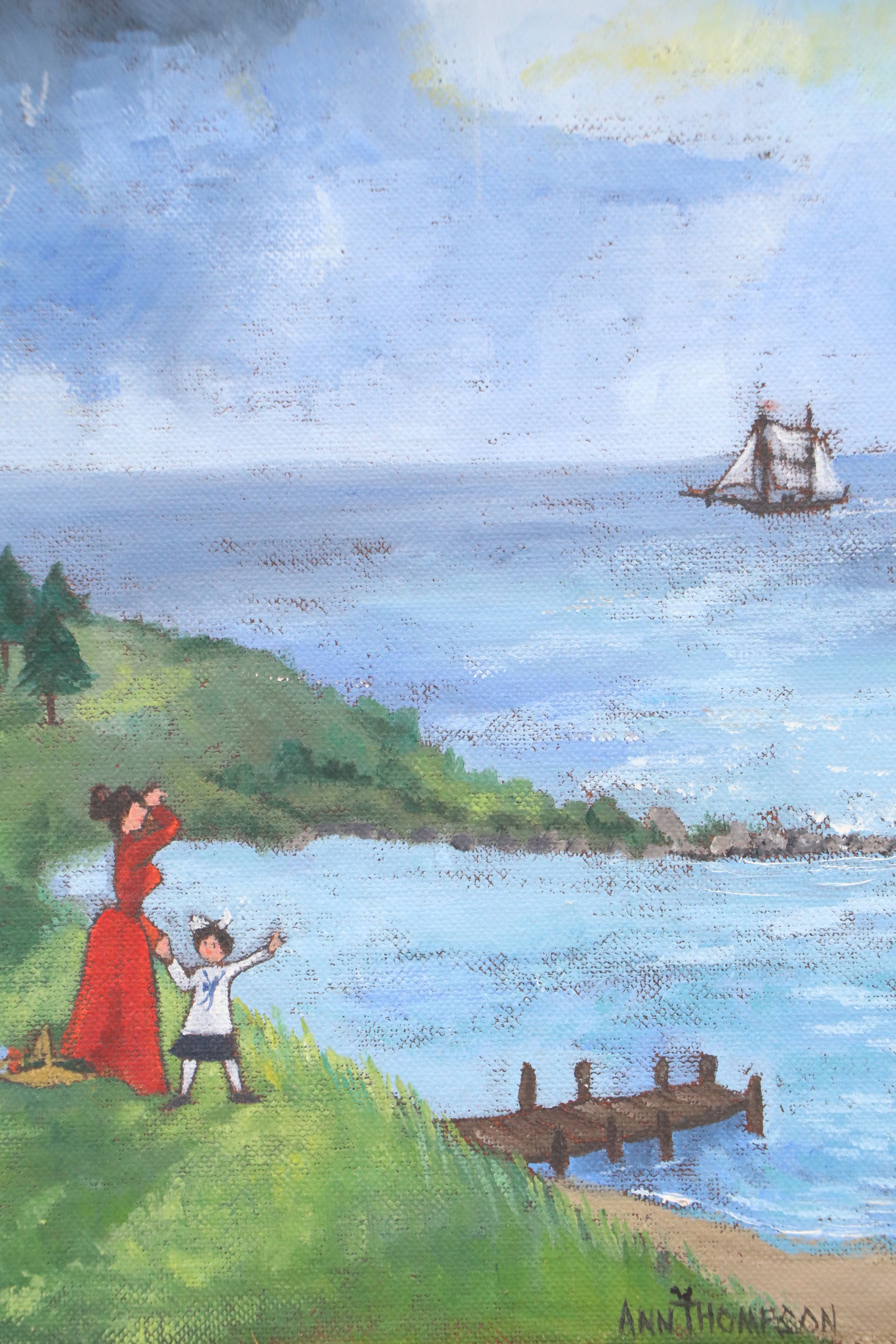 Ann Thompson Primitive Acrylic Paintings of Historical New England, 20th C.