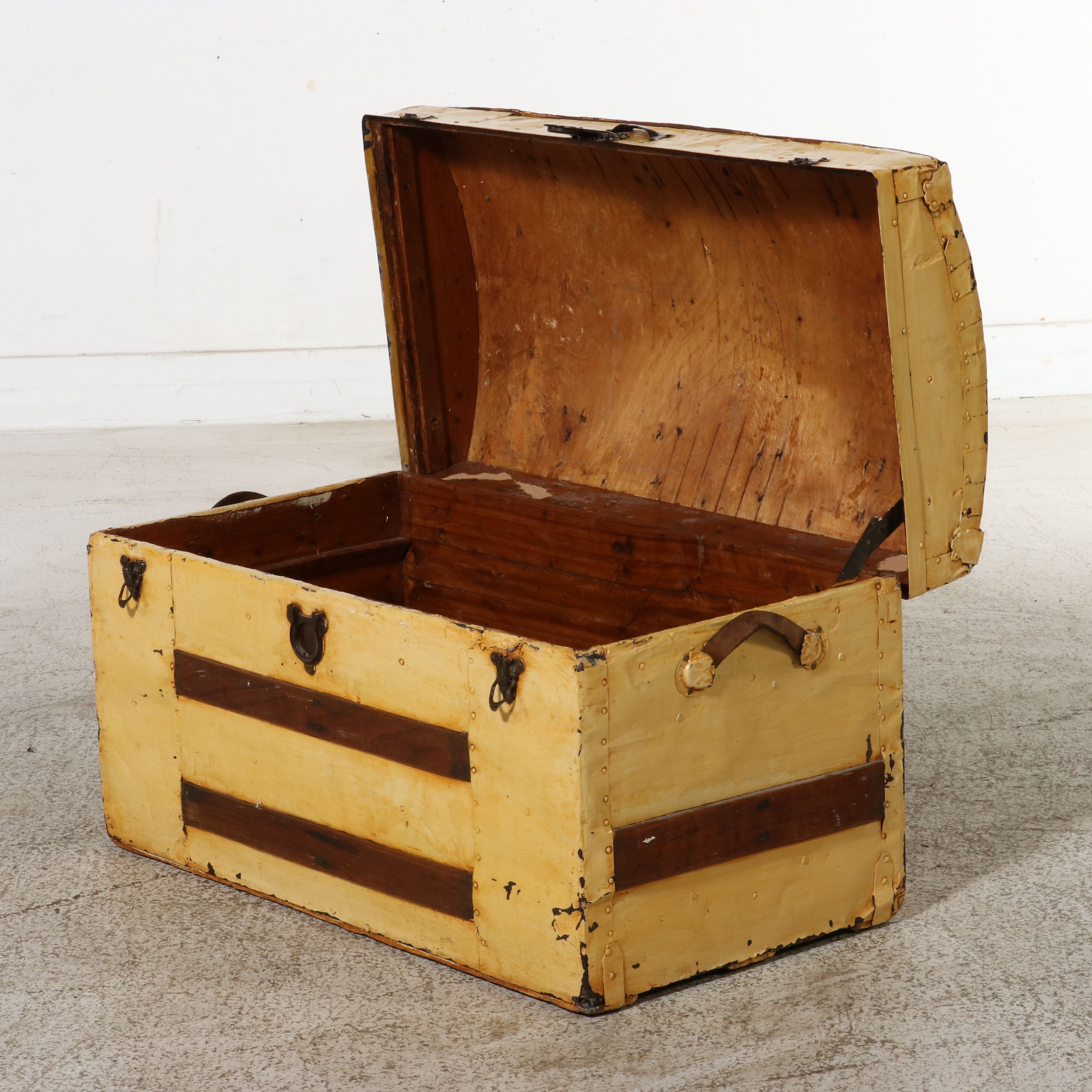 American Painted Round-Top Camelback Steamer Trunk, Late 19th Century