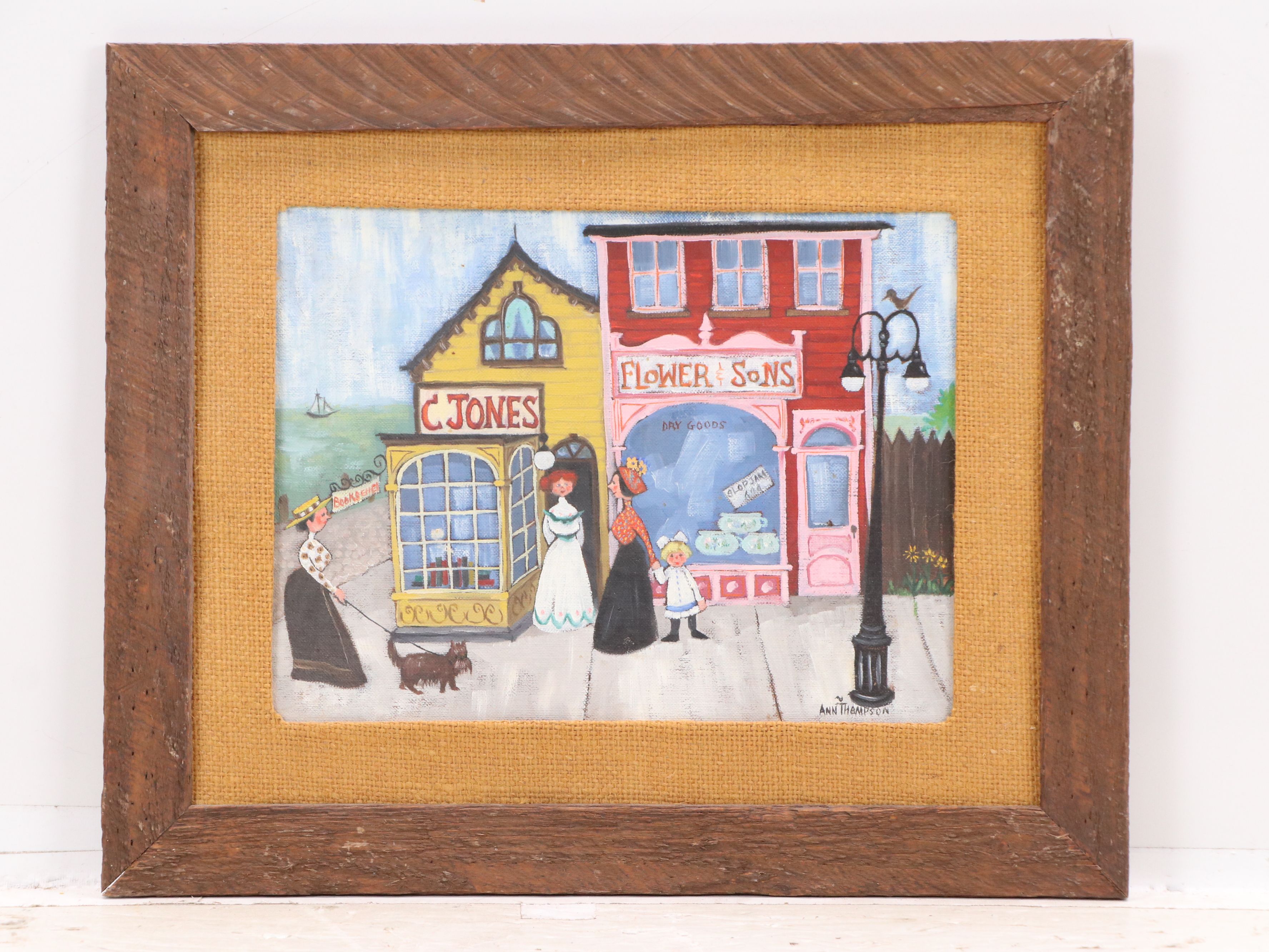 Ann Thompson Primitive Acrylic Paintings of Historical New England, 20th C.