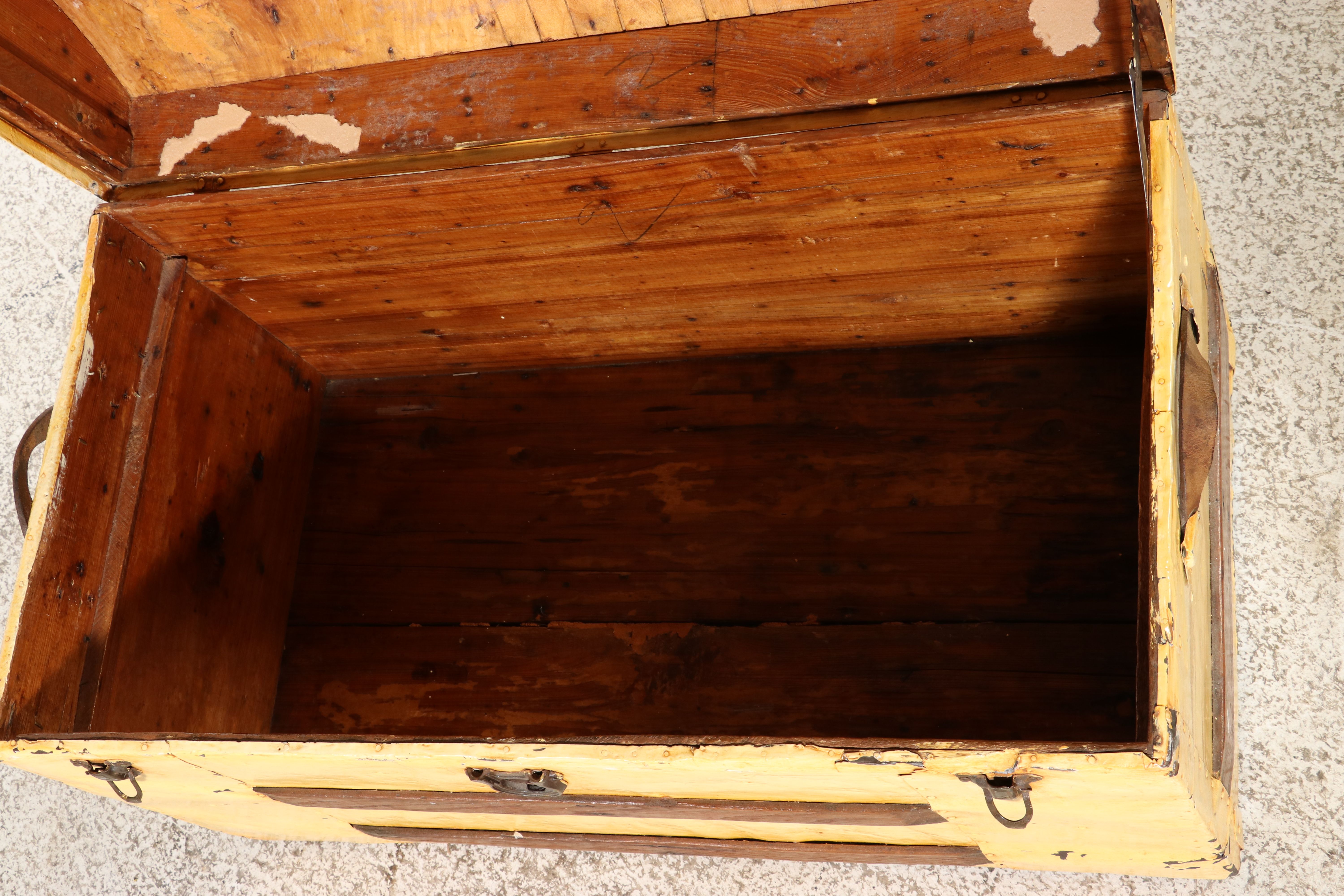 American Painted Round-Top Camelback Steamer Trunk, Late 19th Century