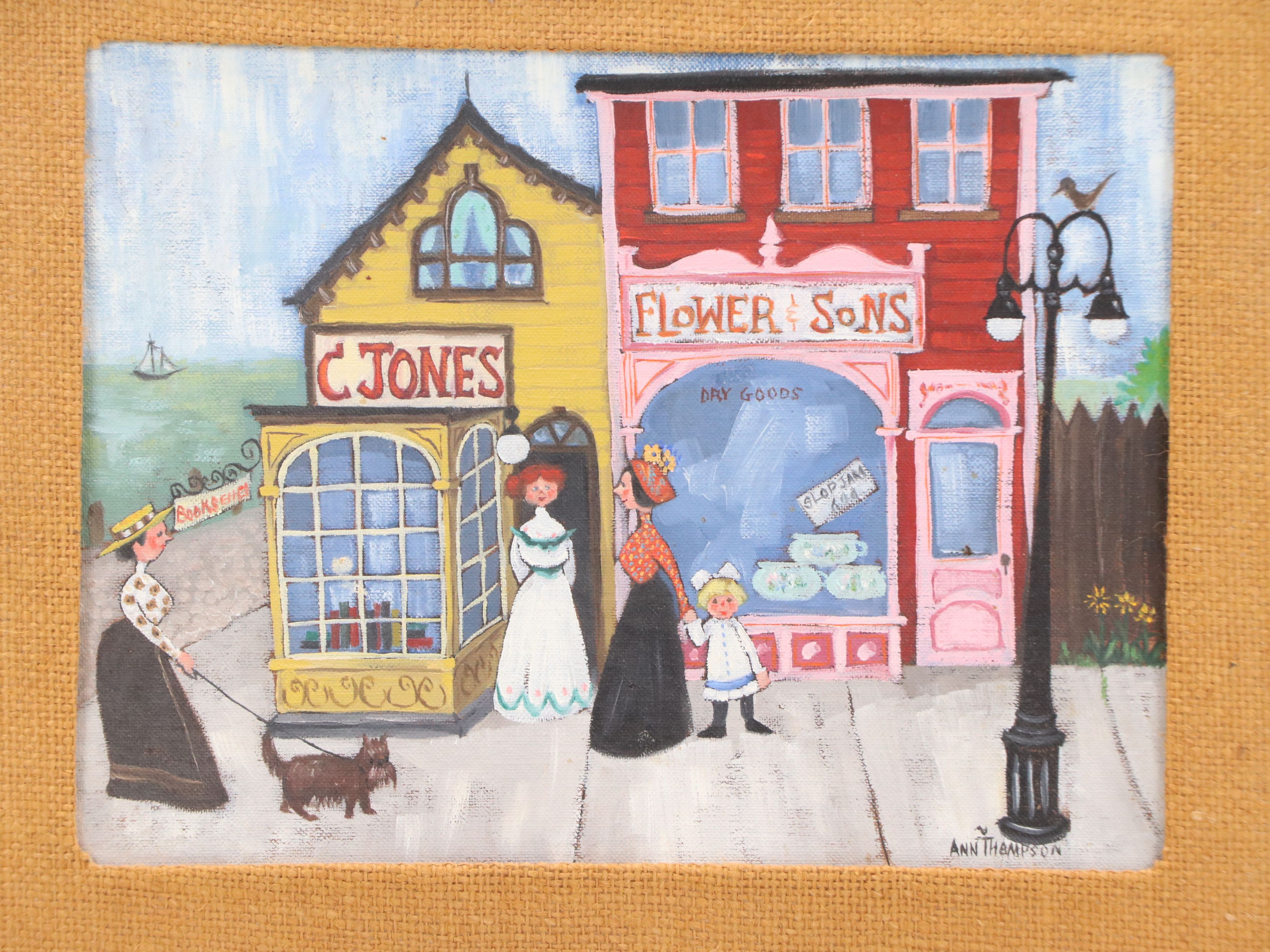 Ann Thompson Primitive Acrylic Paintings of Historical New England, 20th C.
