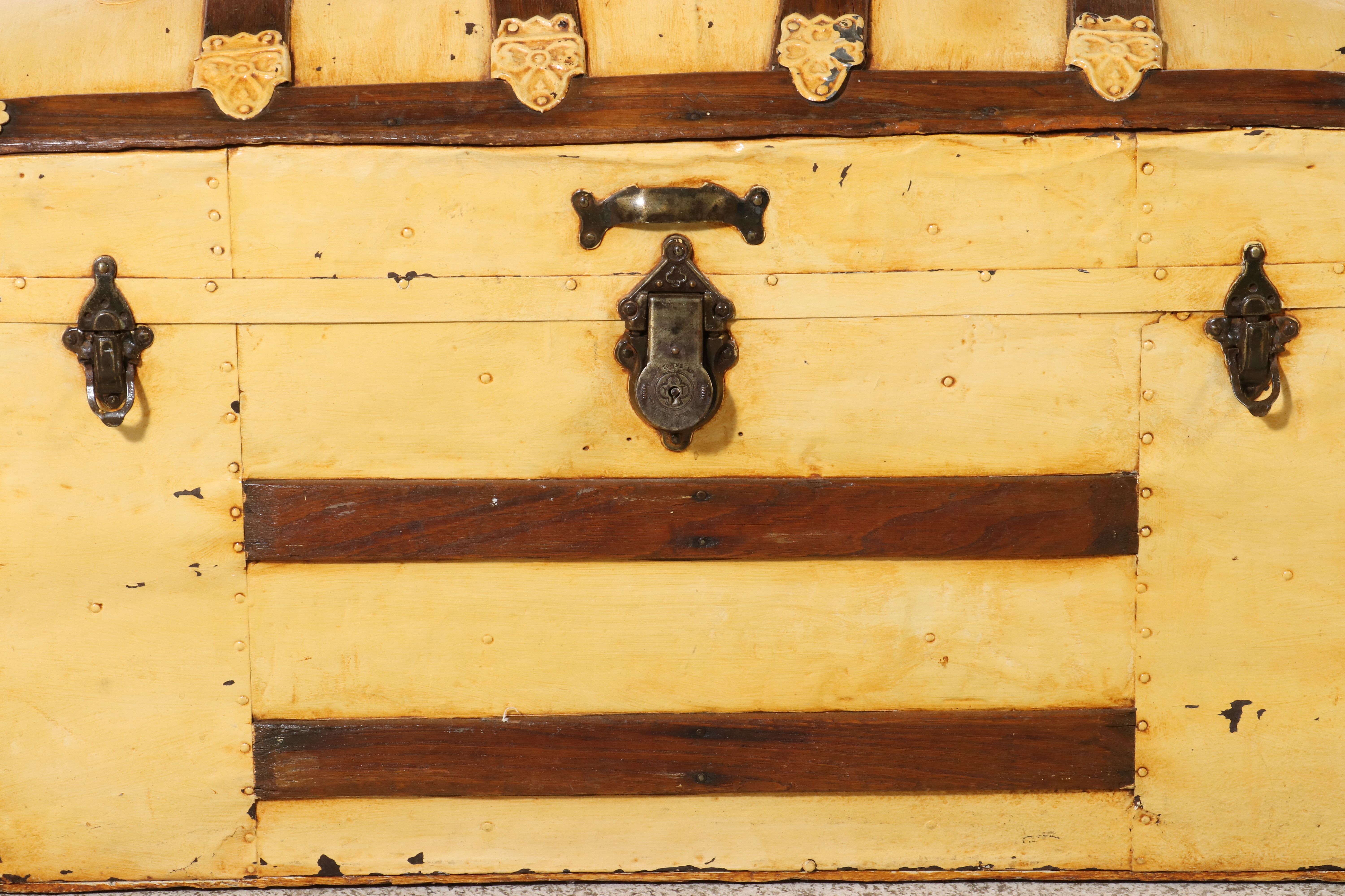American Painted Round-Top Camelback Steamer Trunk, Late 19th Century