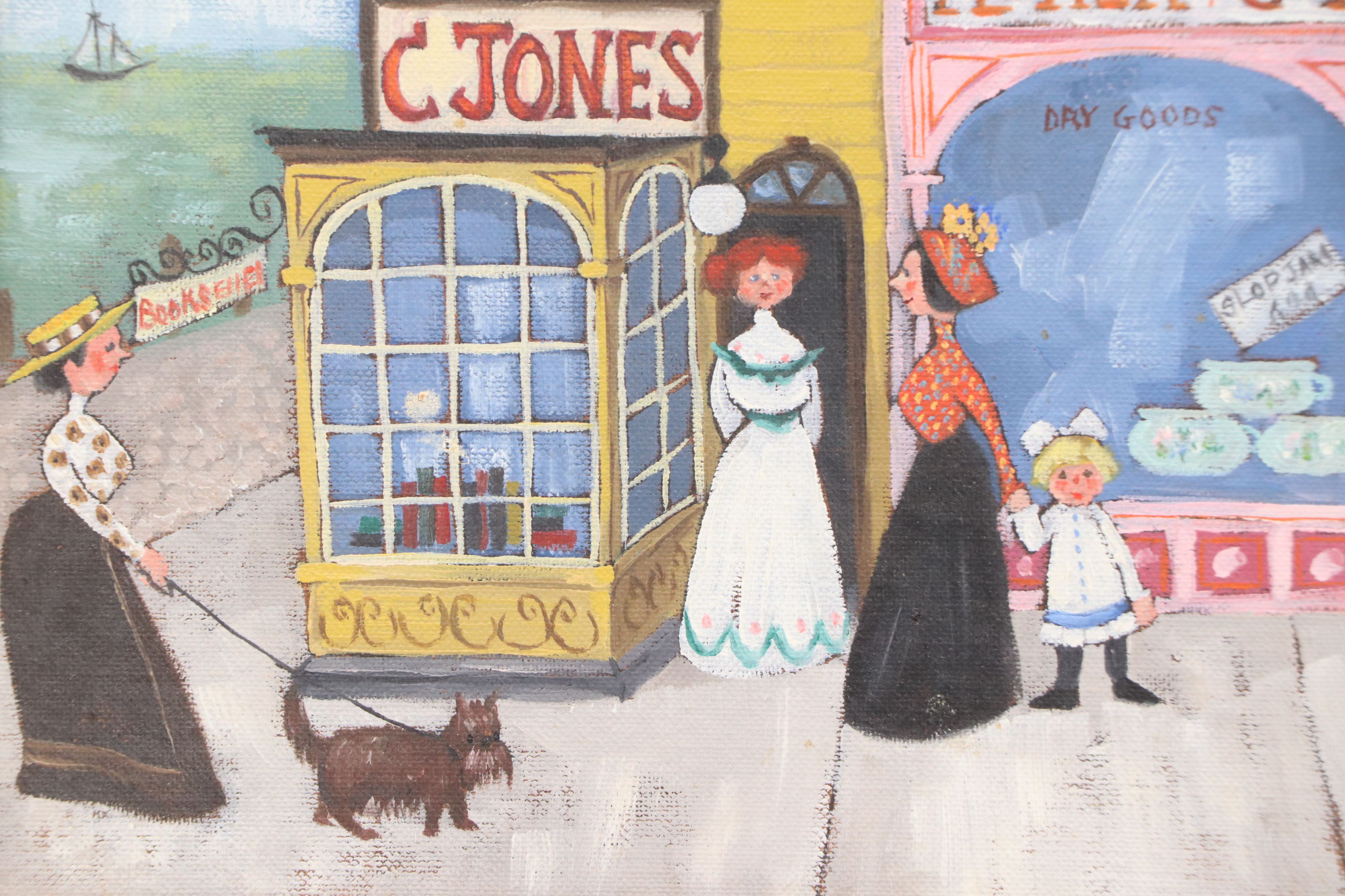 Ann Thompson Primitive Acrylic Paintings of Historical New England, 20th C.